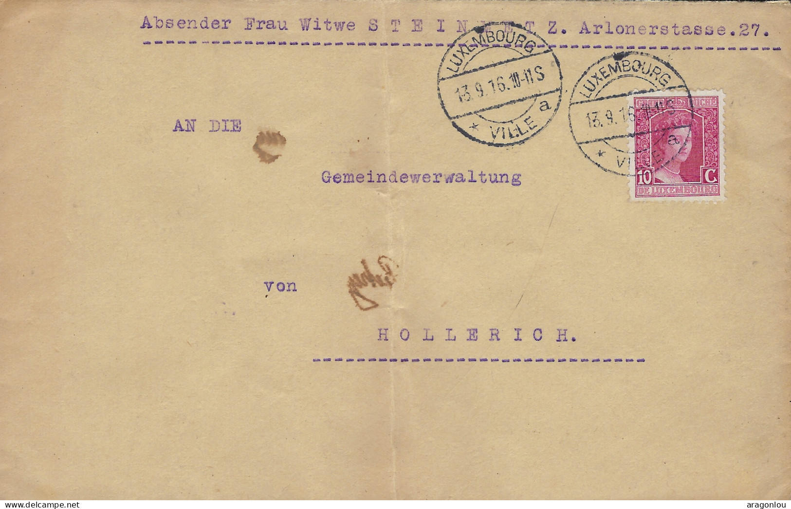 Luxembourg - Luxemburg - Lettre  1916  An Ddie Gemeindeverwaltung , Hollerich- Cachet Luxembourg - Lettres & Documents