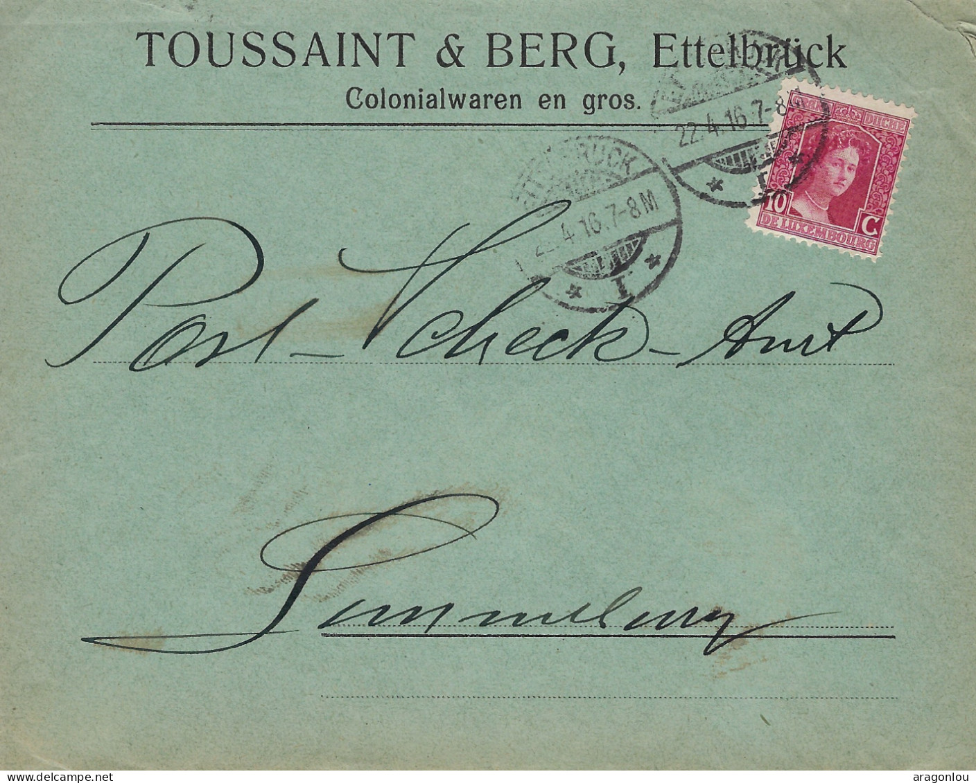 Luxembourg - Luxemburg - Lettre  1916  An Das Post -Scheck-Amt , Luxembourg- Cachet Luxembourg - Briefe U. Dokumente