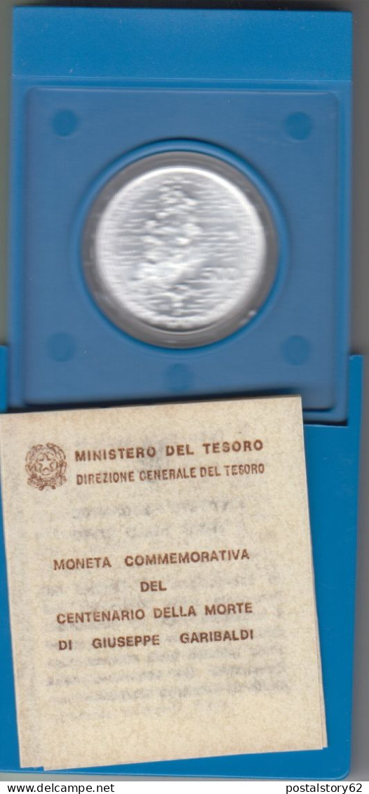 Centenario Della Morte Di Giuseppe Garibaldi, Moneta Da Lire 500 Arg. Con Confezione E Scatola  Perfettamente Integra - Conmemorativas