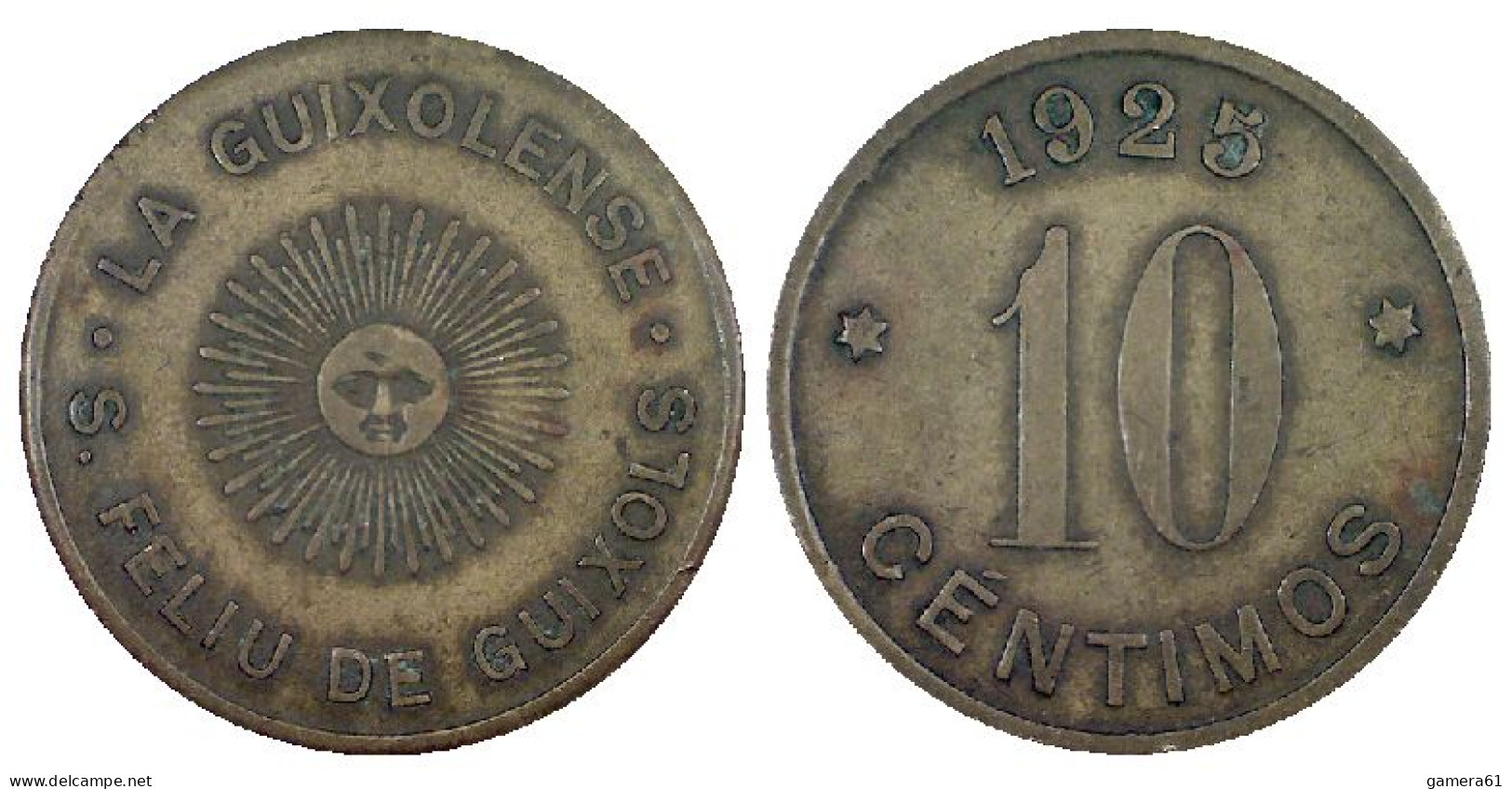 02638 GETTONE TOKEN JETON SPAGNA COOPERATIVA LA GUIXOLENSE S. FELIU DE GUIXOLS 10 CENTIMOS 1925 - Other & Unclassified