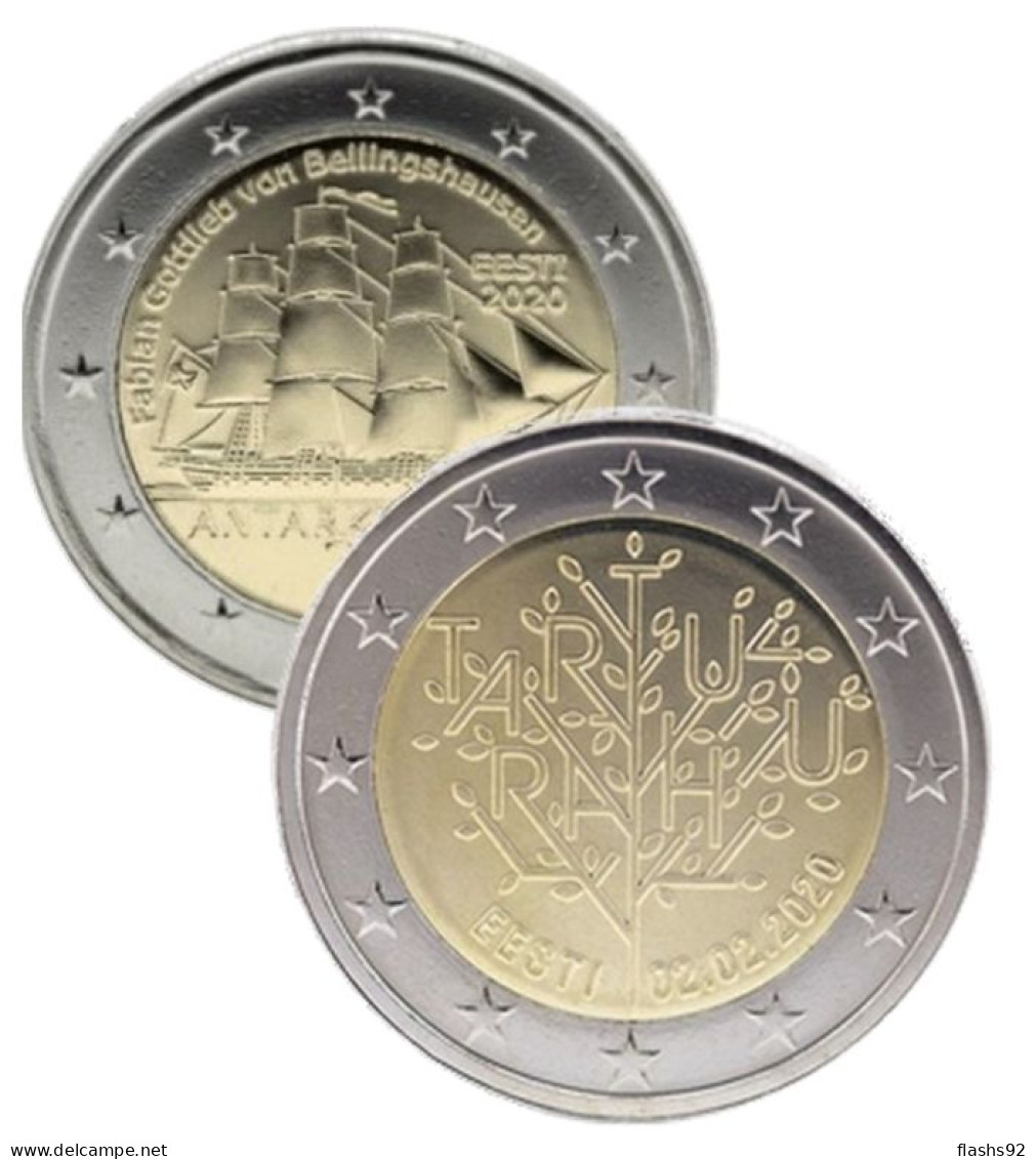 Les 2 Pièces De 2 Euro Commemorative Estonie 2020 Traité De Tartu Et Decouverte De L’antarctique UNC - Estonia