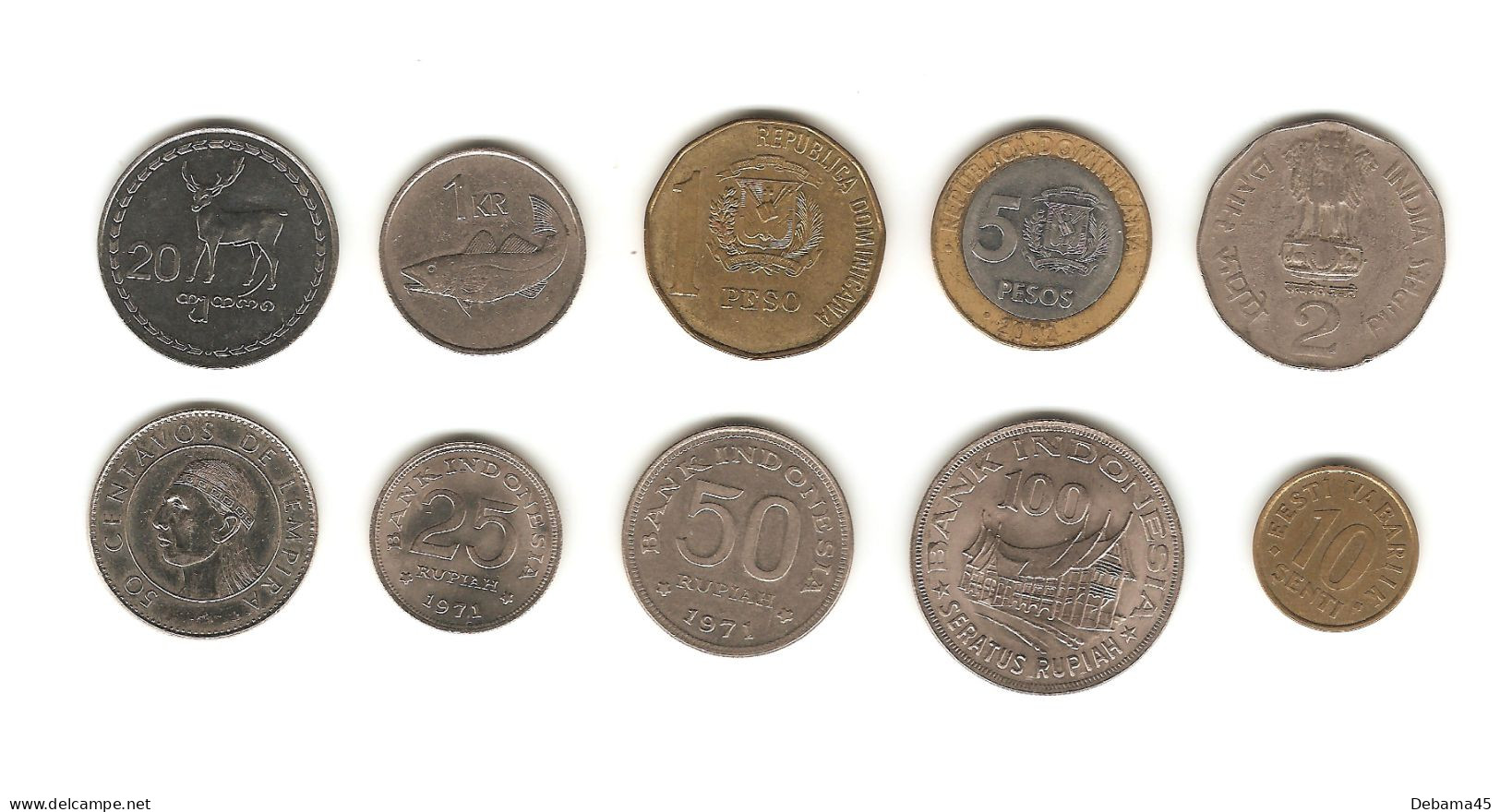 491/ Lot  : 10 Monnaies : Estonie - Indonésie - Honduras - Georgie - Islande - Inde - Rép. Dominicaine - Collections & Lots