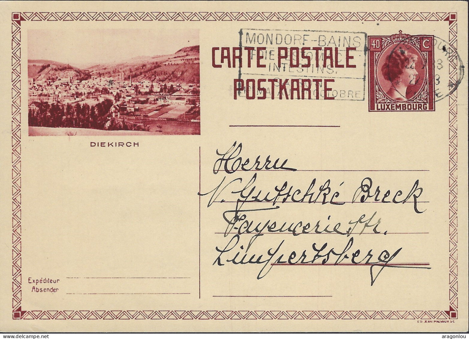 Luxembourg - Luxemburg - Carte-Postale  1933  -  Diekirch  -   Cachet Mondorf-les-Bains  Cachet Luxembourg - Entiers Postaux