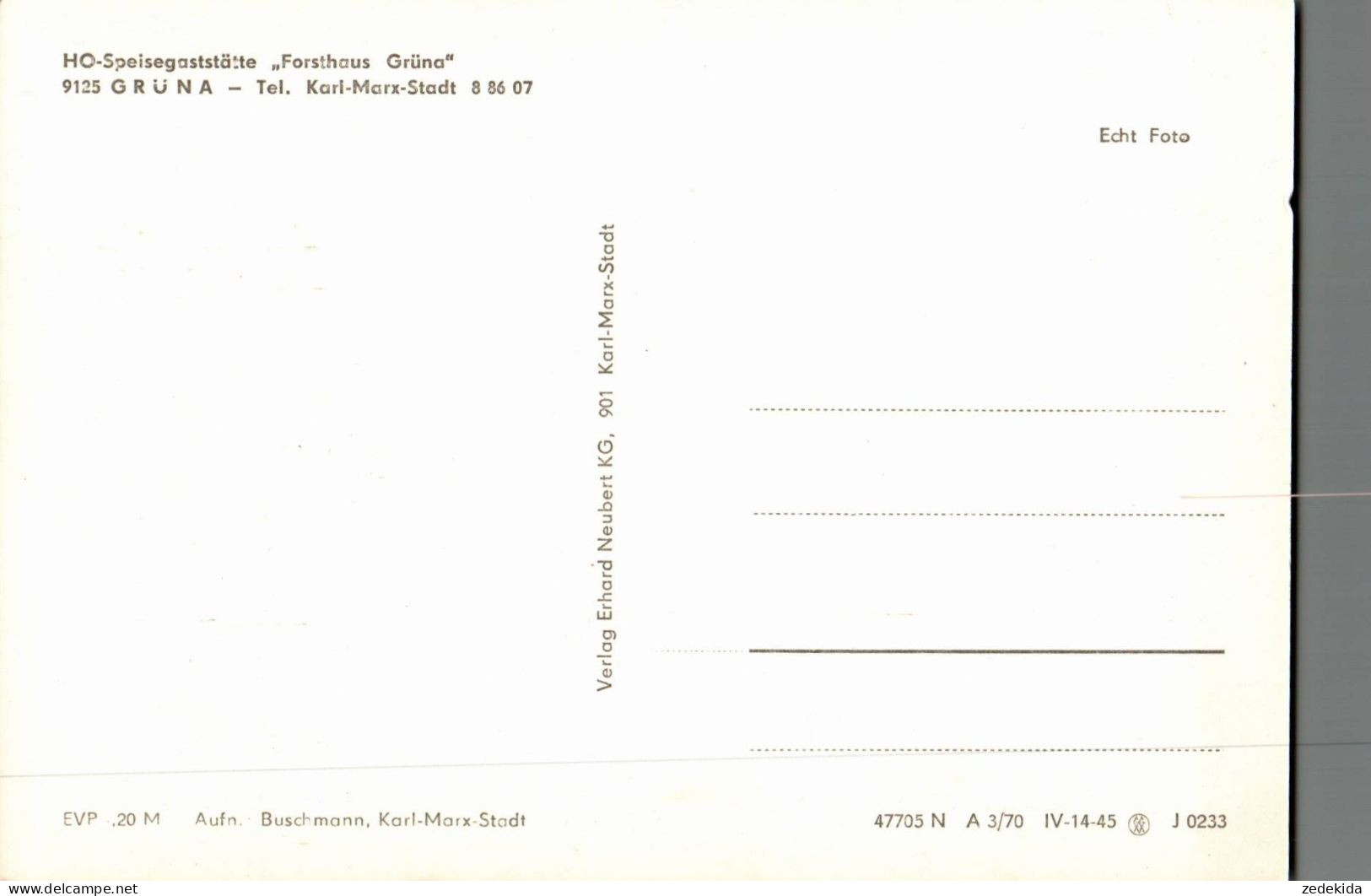 9279 - TOP Grüna - HO Gaststätte Forsthaus- Verlag Erhard Neubert - Chemnitz (Karl-Marx-Stadt 1953-1990)