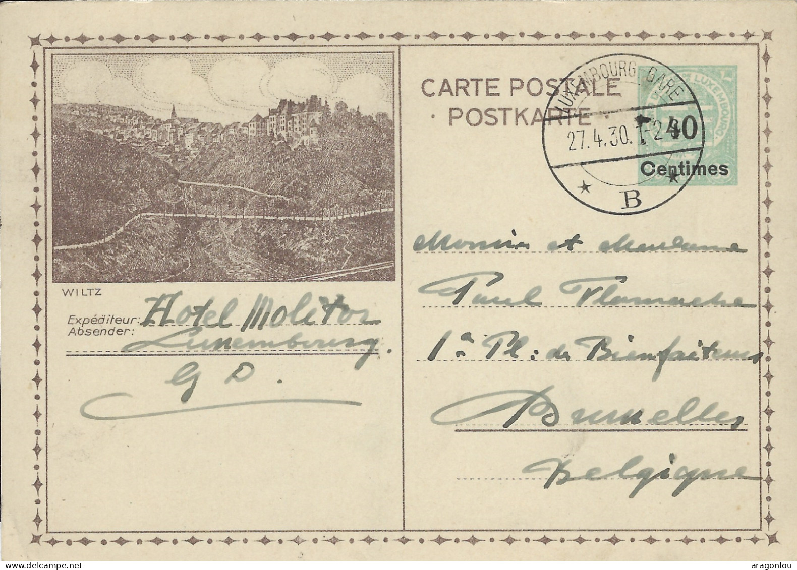 Luxembourg - Luxemburg - Carte-Postale  1930  -  Wiltz  -   Cachet  Luxembourg - Postwaardestukken