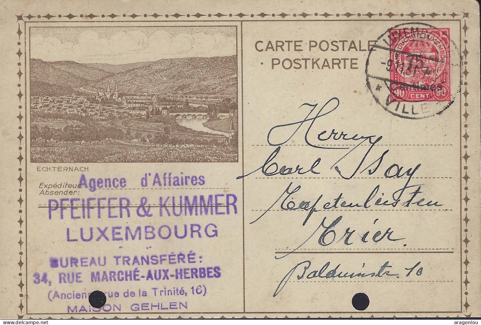 Luxembourg - Luxemburg - Carte-Postale  1931  -  Echternach -   Cachet  Luxembourg - Postwaardestukken