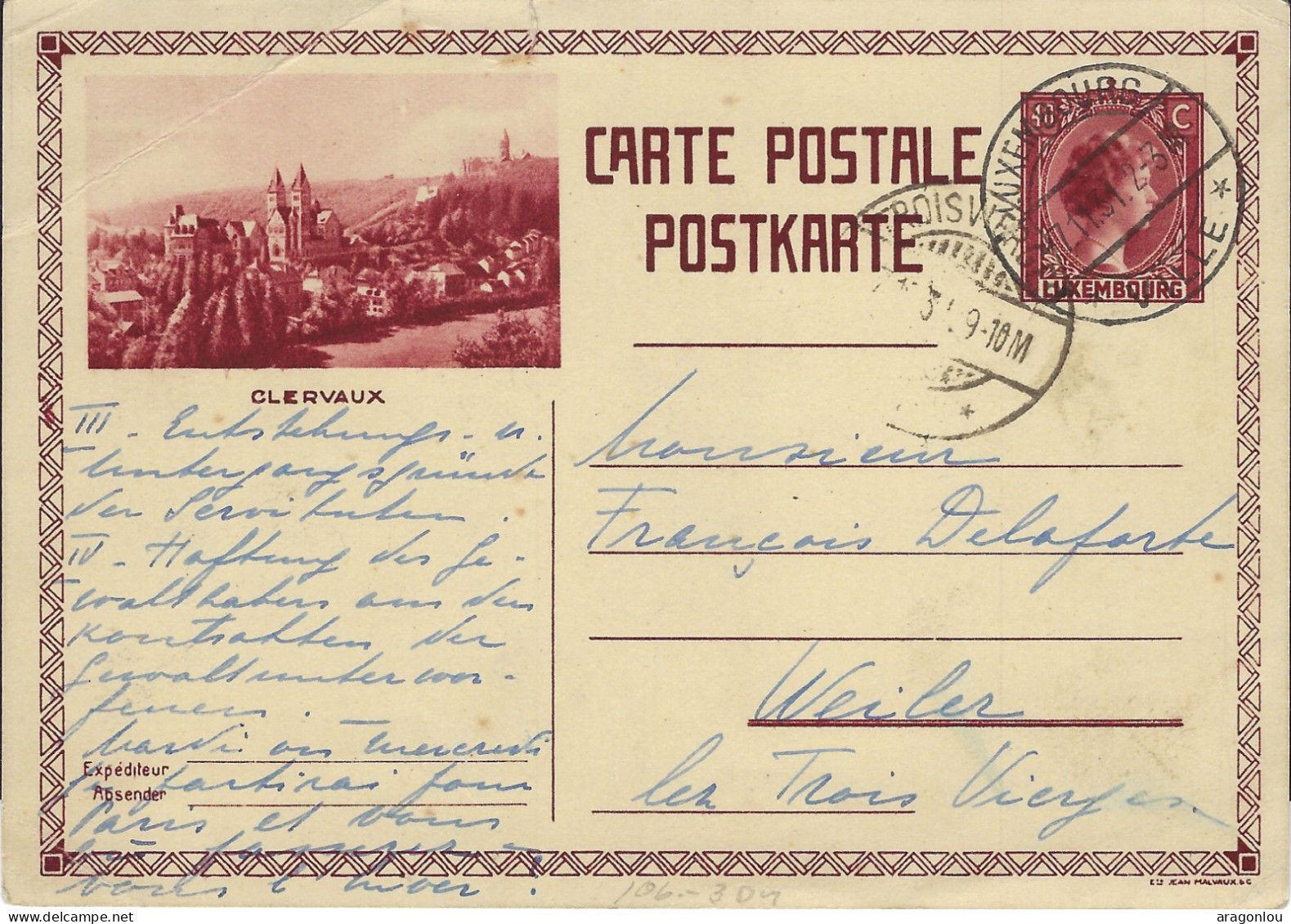 Luxembourg - Luxemburg - Carte-Postale  1931  -  Clervaux -   Cachet  Luxembourg - Postwaardestukken
