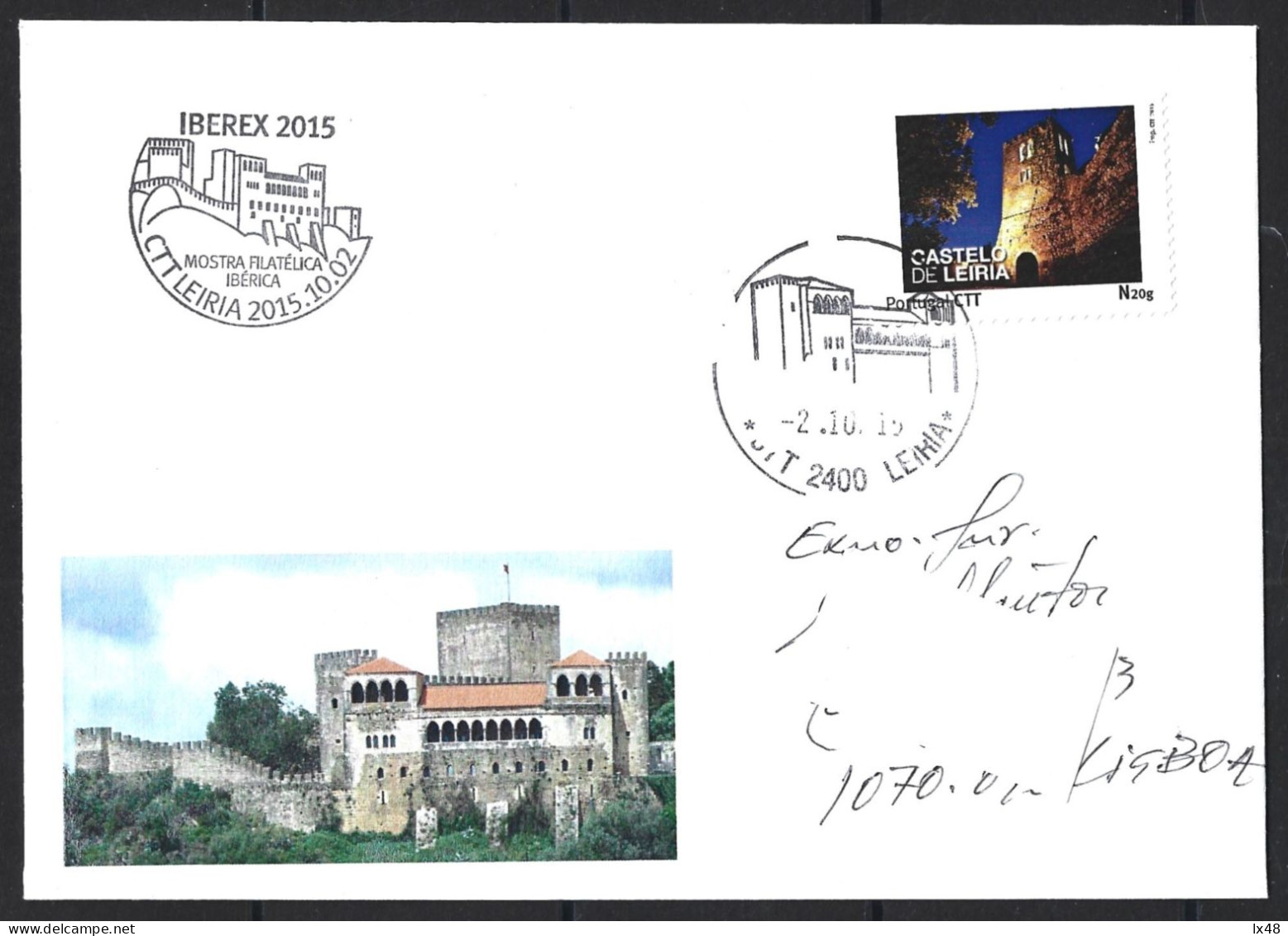 Castelo De Leiria. Envelope Circulado Com Stamp Personalizado E Obliteração Do Castelo De Leiria 2015. Leiria Castle. Ci - Covers & Documents
