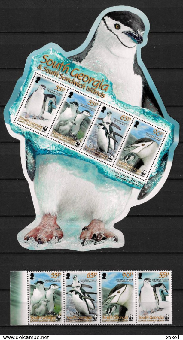 South Georgia 2008 MiNr. 454-7 (Bl 18) WWF Birds Chinstrap Penguin (Pygoscelis Antarctica) 4v+1  MNH** 33,00 € - South Georgia