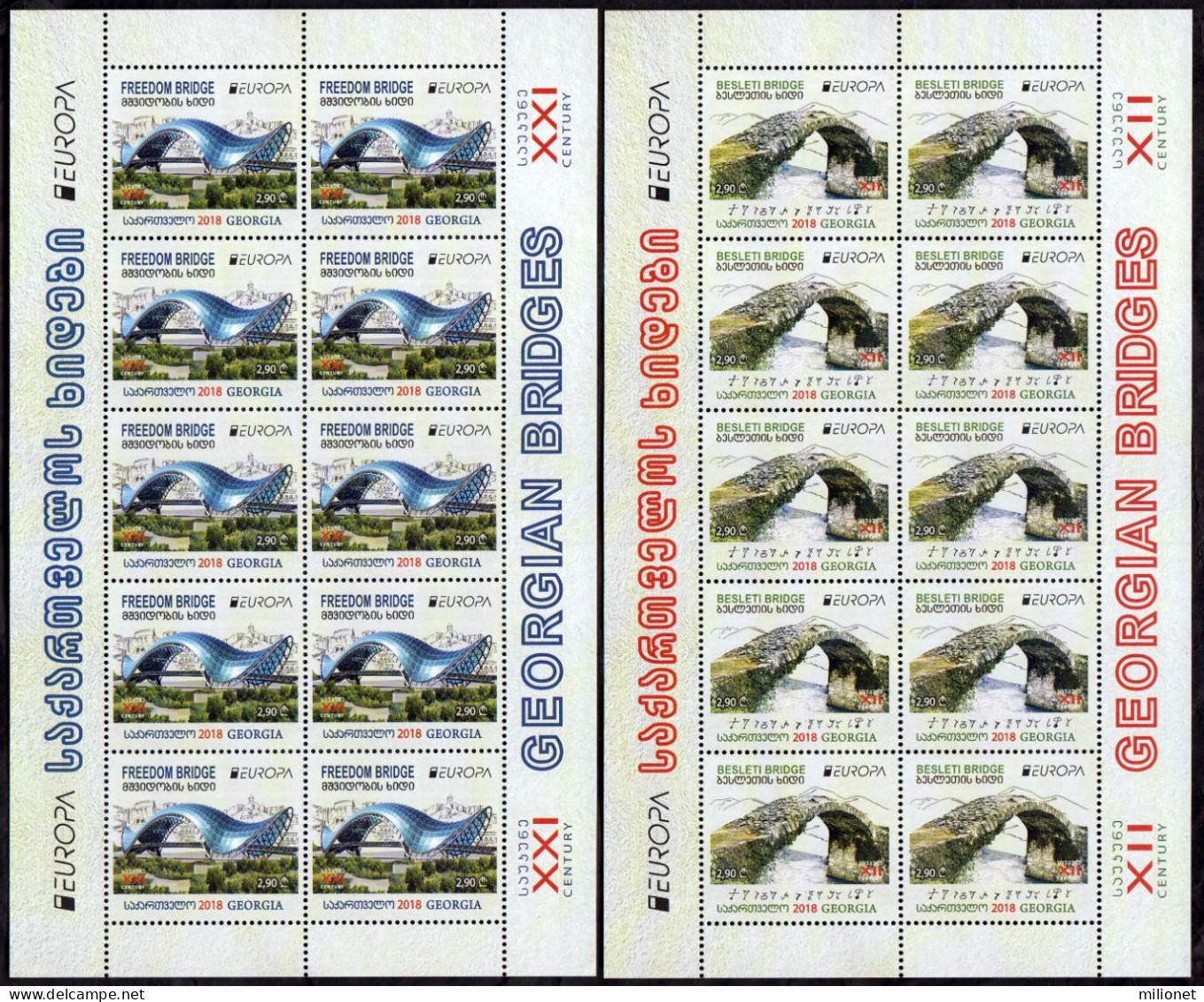 SALE!!! GEORGIA GEORGIE GEORGIEN 2018 EUROPA CEPT BRIDGES 2 Sheetlets Of 10 Stamps MNH ** - 2018