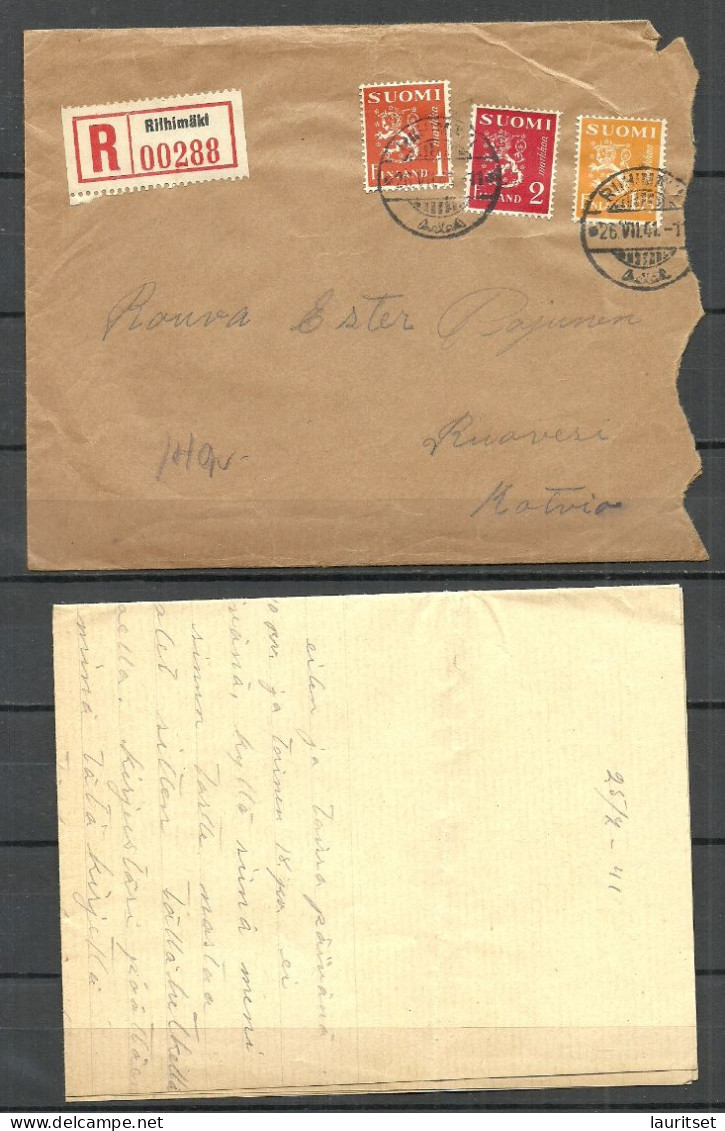 FINLAND O 26.VII.1941 WWII Registered Cover RIIHIMÄKI With Original Content/letter - Storia Postale