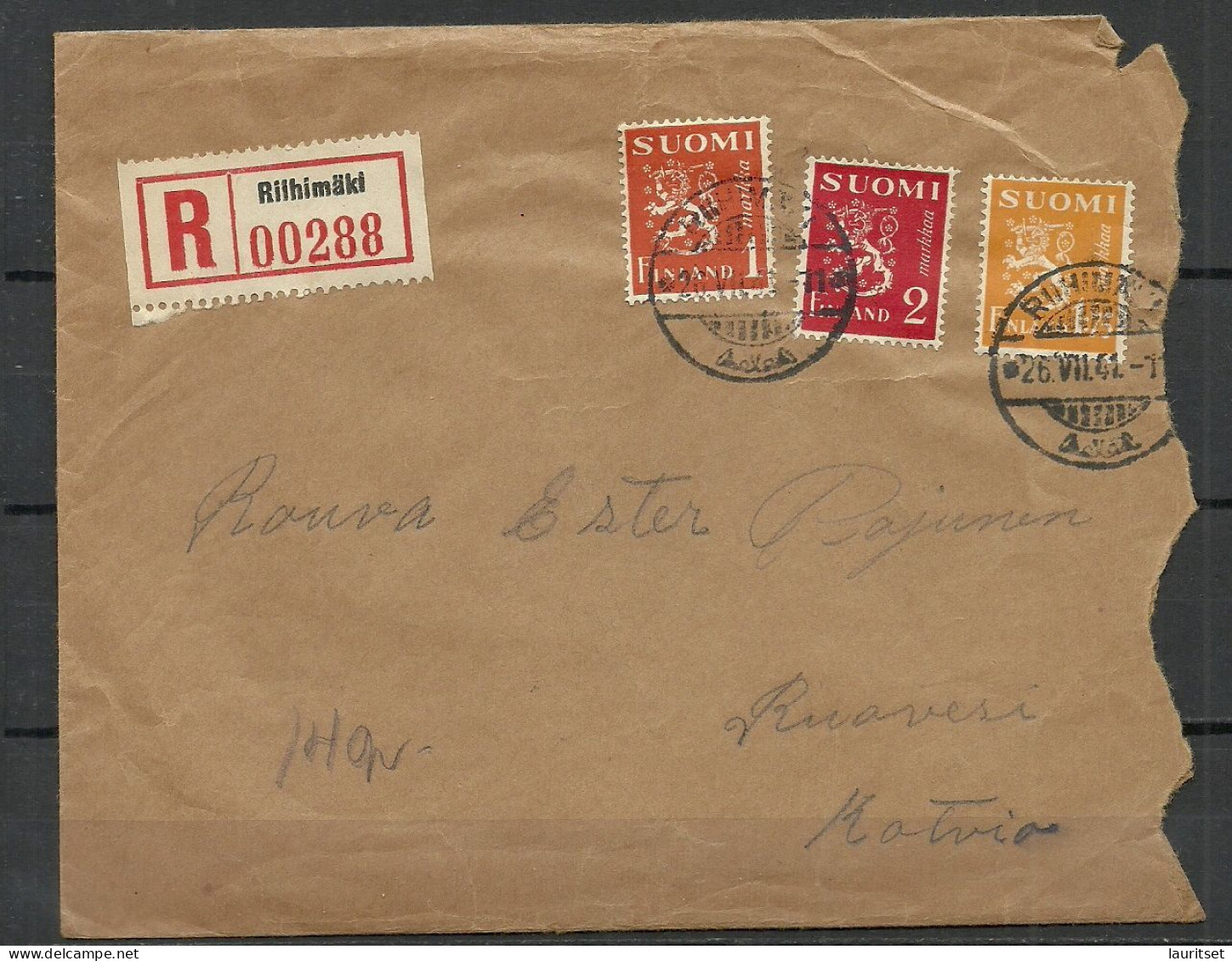 FINLAND O 26.VII.1941 WWII Registered Cover RIIHIMÄKI With Original Content/letter - Briefe U. Dokumente