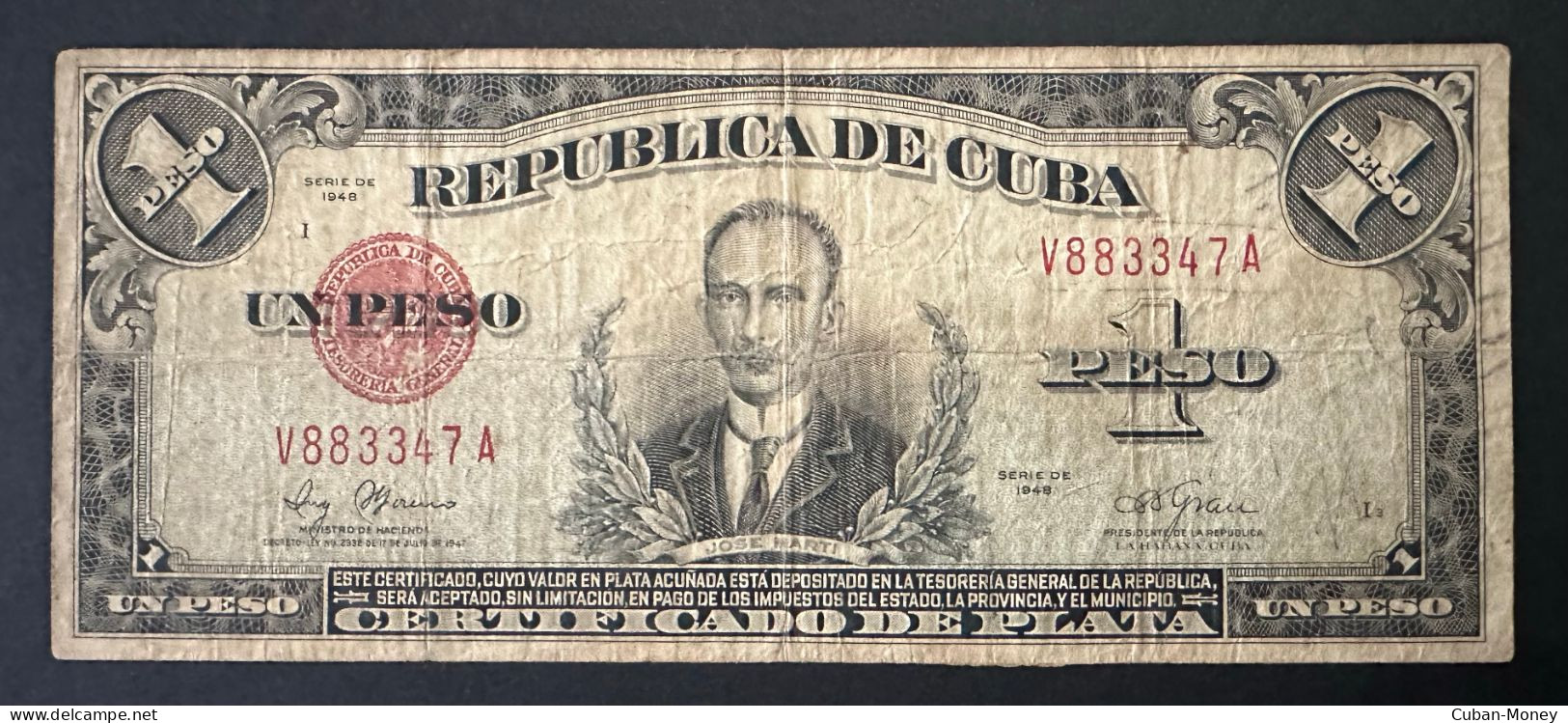 CUBA 1 PESO 1948 BC Certificado De PLata - Kuba