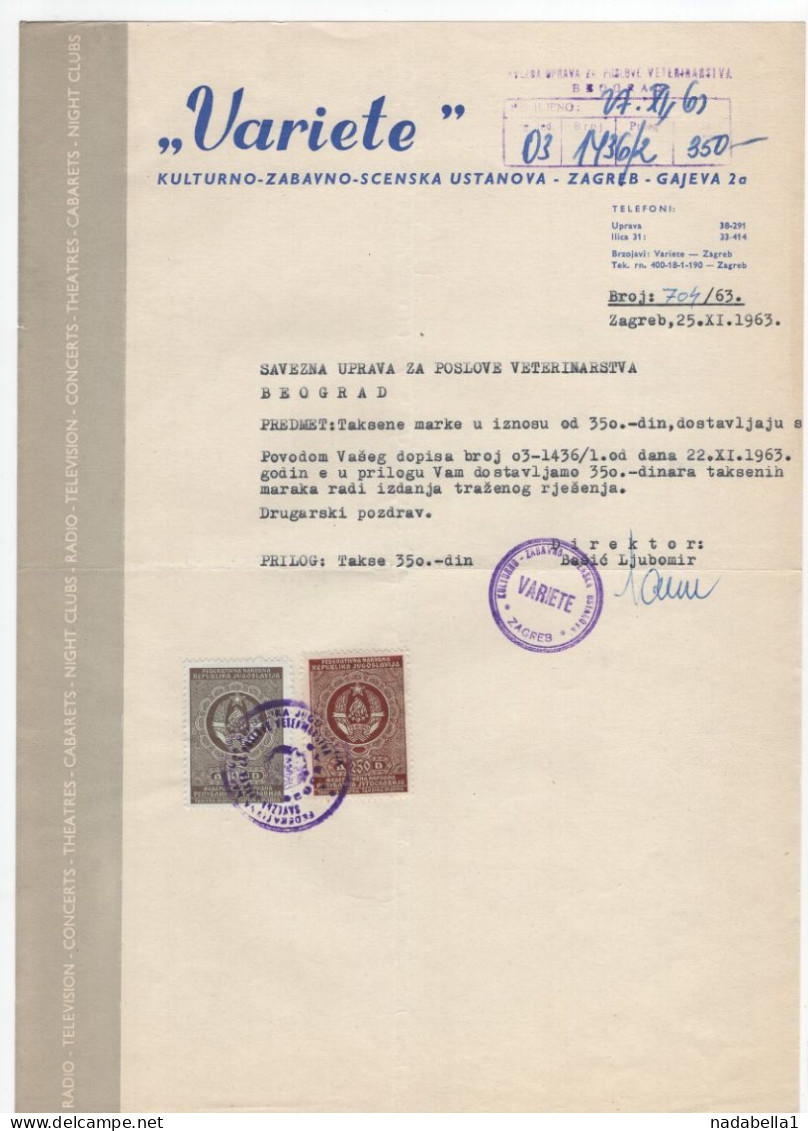 1963. YUGOSLAVIA,CROATIA,ZAGREB,VARIETE LETTERHEAD,LETTER TO STATE MINISTRY,2 REVENUE STAMPS - Cartas & Documentos