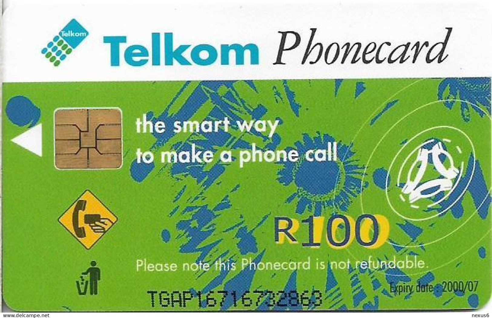 S. Africa - Telkom - Pink Everlasting (No Notch), Exp. 07.2000, Chip SO3, 100R, 30.000ex, Mint - Zuid-Afrika