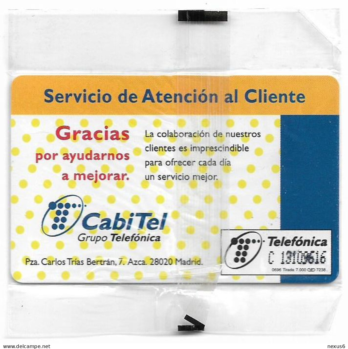 Spain - Telefónica - Servicio De Atencion Al Cliente - P-207 - 06.1996, 500PTA, 7.000ex, NSB - Privé-uitgaven