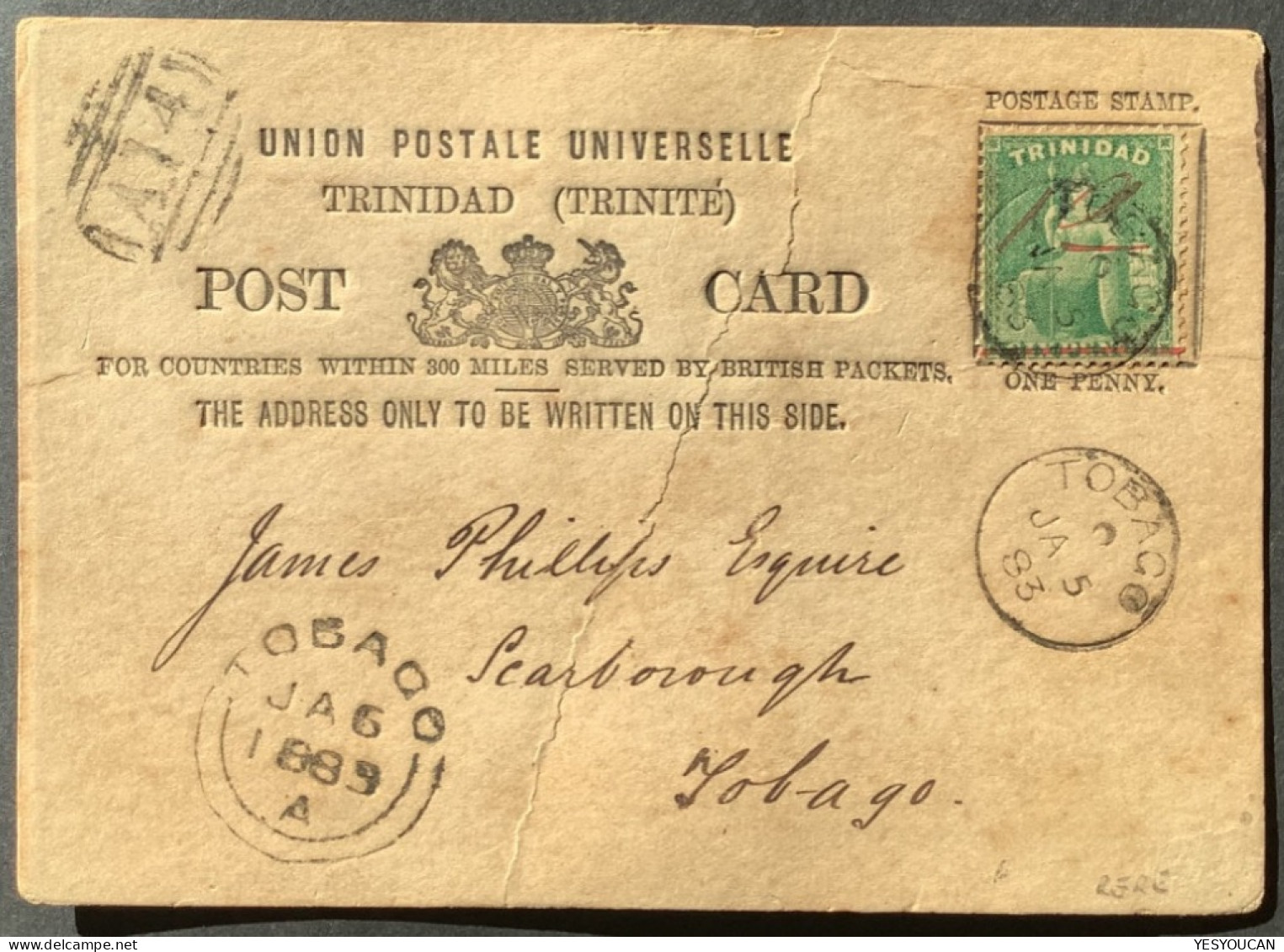 TOBAGO 1883 Rare Post Card Formular Trinidad Britannia 1d/6d  (postal Stationery BWI British Colonies Empire West Indies - Trinidad & Tobago (...-1961)