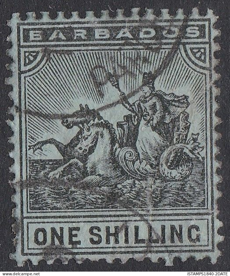 S00154/ Barbados 1909 KEVII SG (169) 1s Blue & Green Used Cds Cv £25  Crease In The Middle - Barbados (...-1966)