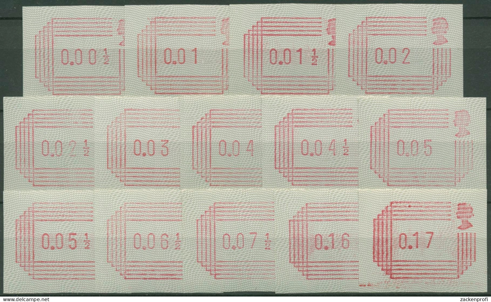 Großbritannien ATM 1984 Automatenmarken Satz 14 Werte ATM 1 S Werte Postfrisch - Post & Go (distributeurs)