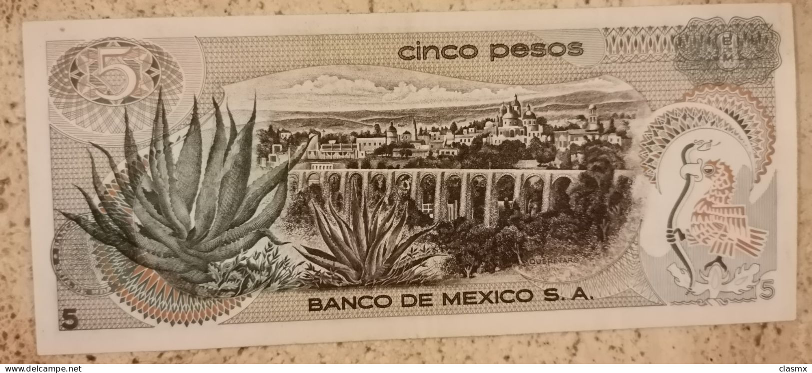 Mexico Querétaro La Corregidora Bill Back Acueducto Circ Not Folded Cactus  5 Pesos - Sonstige – Amerika