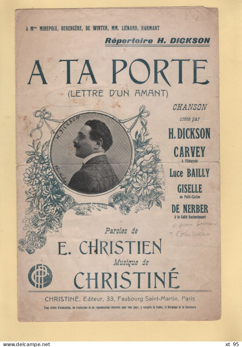 Partition - A Ta Porte - Christien - Partitions Musicales Anciennes
