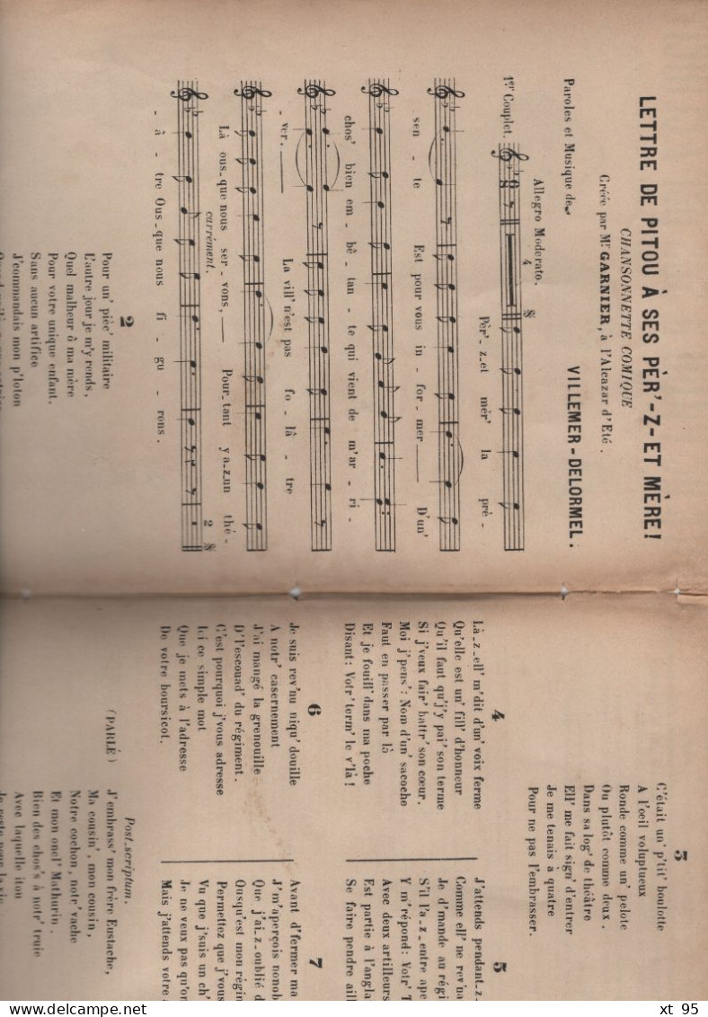 Partition - Lettre De Pitou A Ses Per Z Et Mere - Villemer Delormel - Partitions Musicales Anciennes