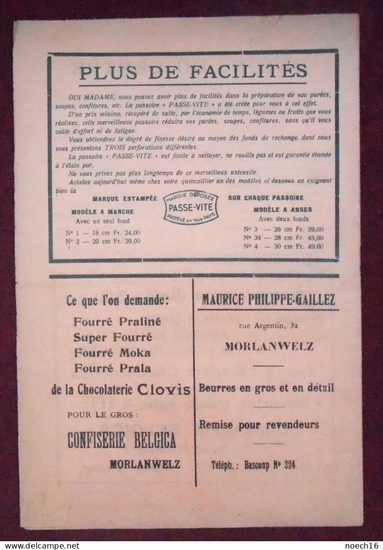 Programme-Réclame Morlanwelz-Mariemont 1935 Fête D'été Organisée Par Le Boul'Club. Hôtel Beau Séjour - Programs