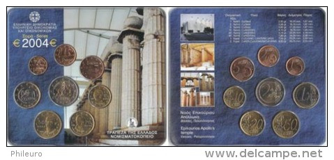 Grèce 2004 : Le Blister Officiel Avec Les 8 Pièces De 1 Cent à 2 Euro - Griekenland