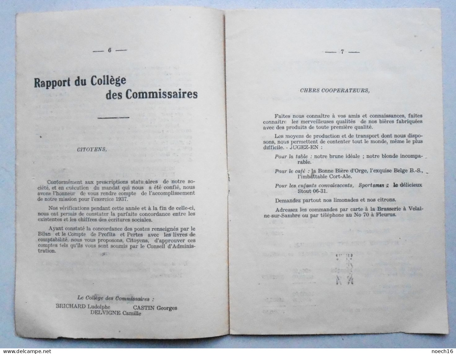 1937 Brasserie "La Bonne Source" Sièges Wanfercée-Baulet & Velaine S/s. Bilan & Compte Profits Et Pertes - 1900 – 1949