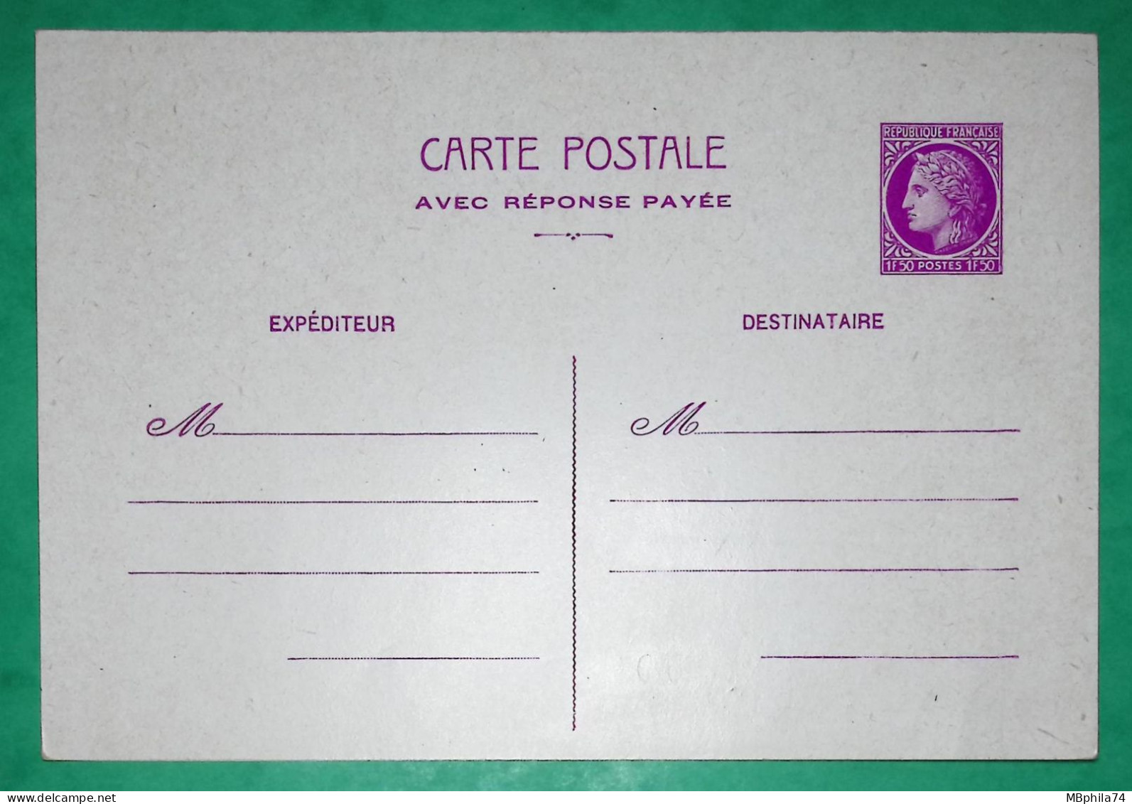 ENTIER CERES MAZELIN 1F50 LILAS AVEC REPONSE NEUF LETTRE COVER FRANCE - Karten/Antwortumschläge T