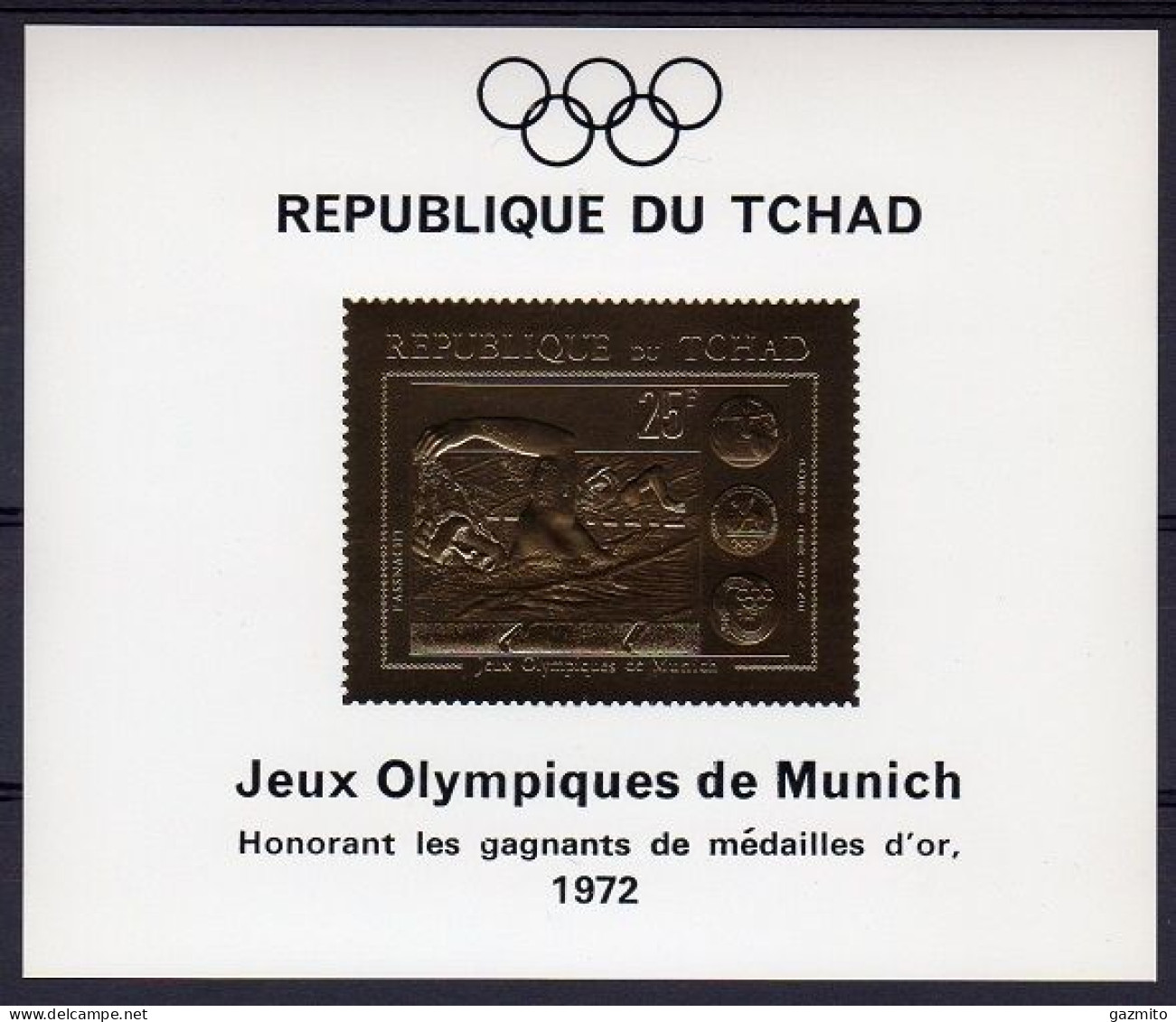 Tchad 1971, Olympic Games In Munich, Winner, Swimming, BF GOLD IMPERFORATED - Natation