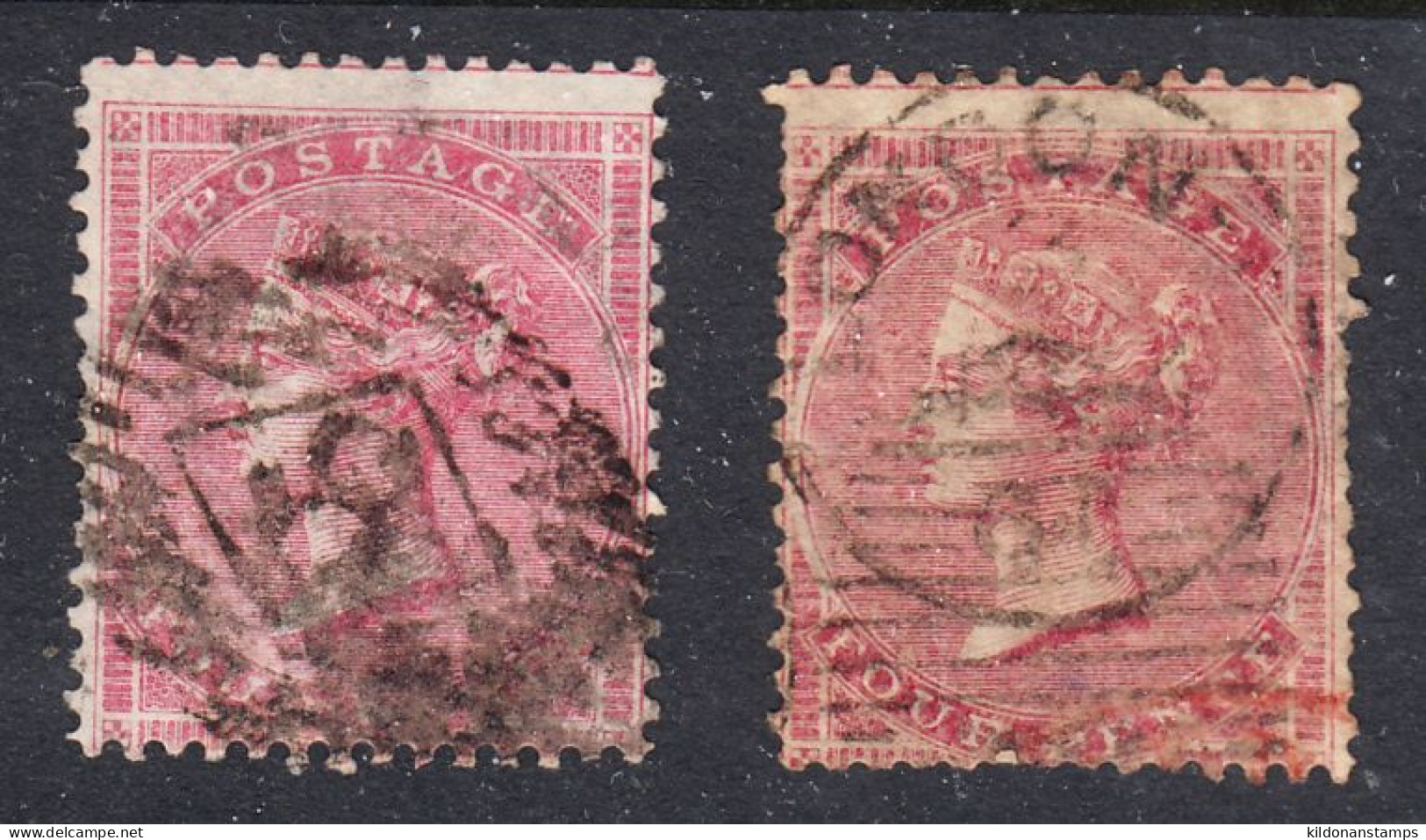1855-57 Great Britain, Cancelled, Wmk 17(lrg Garter), Rose & Rose-carmine  Sc# ,SG 66,66a - Gebruikt