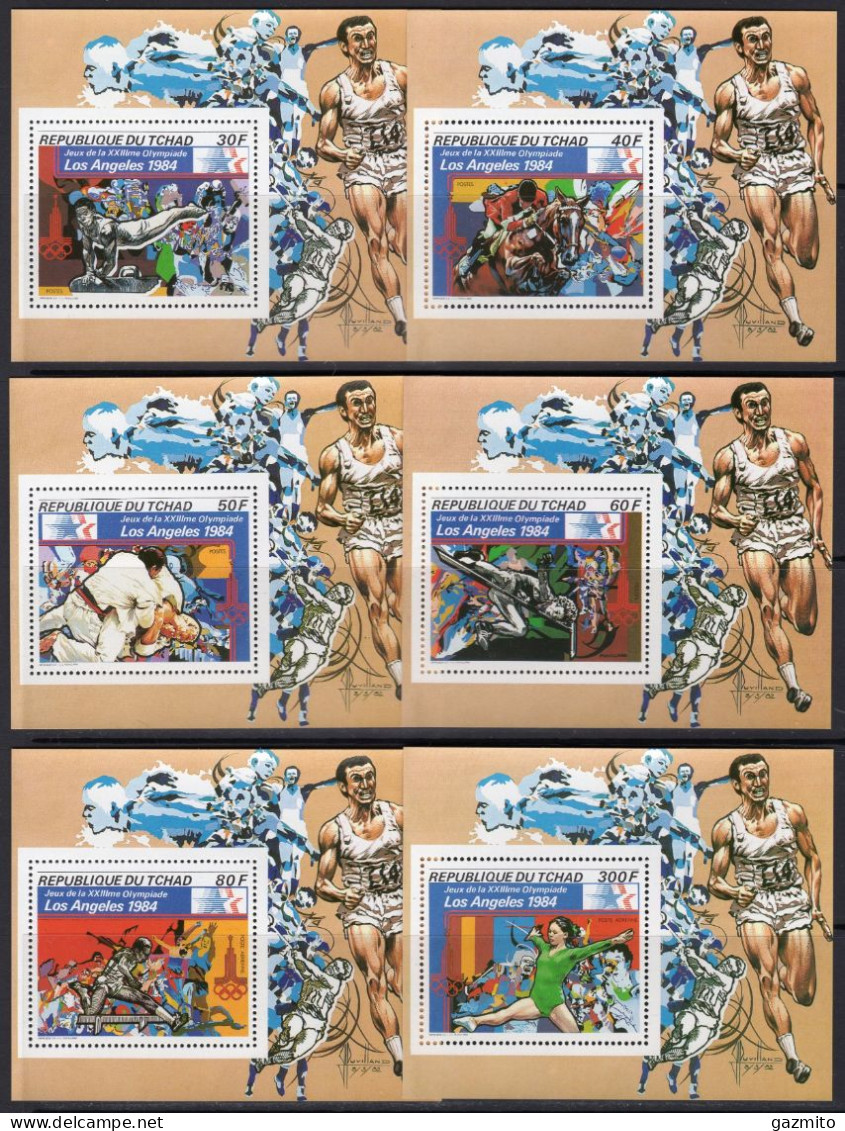 Tchad 1982, Olympic Games In Los Angeles, Gymnastic, Judo, Horse Race, 6BF - Gymnastics