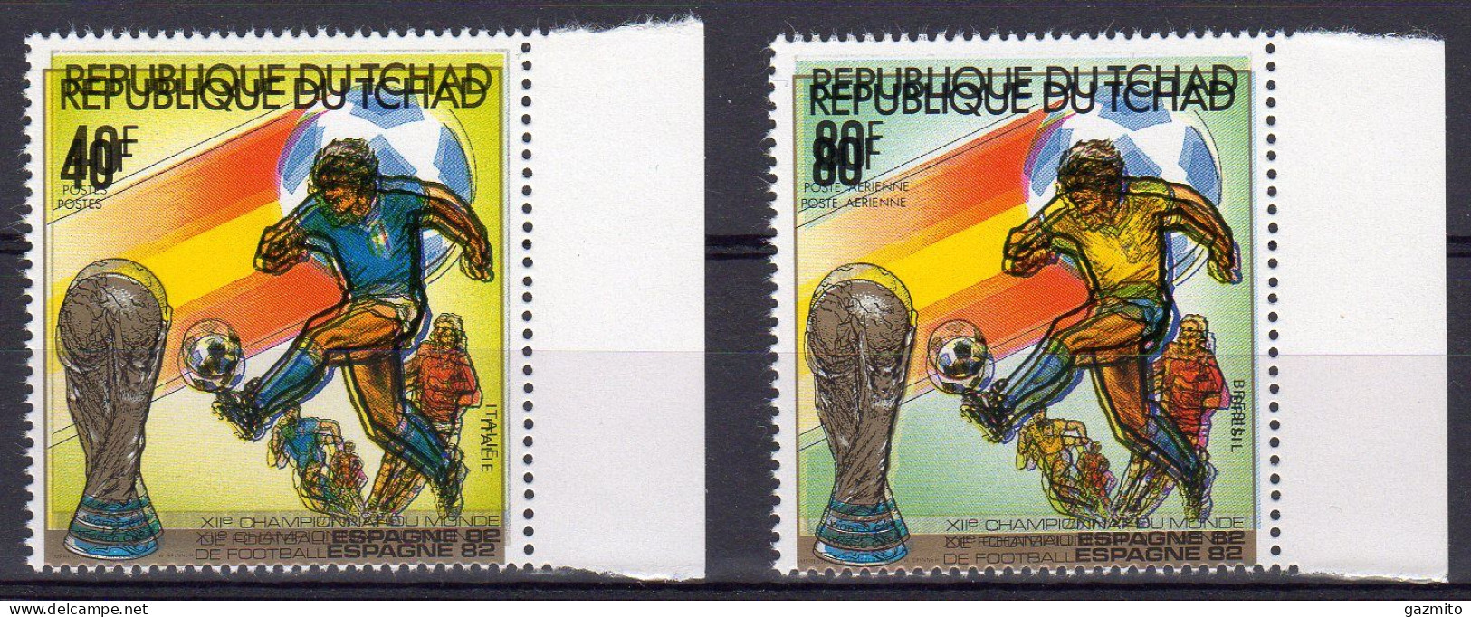 Tchad 1982, World Football Cup Spain, 2val ERROR - Erreurs Sur Timbres