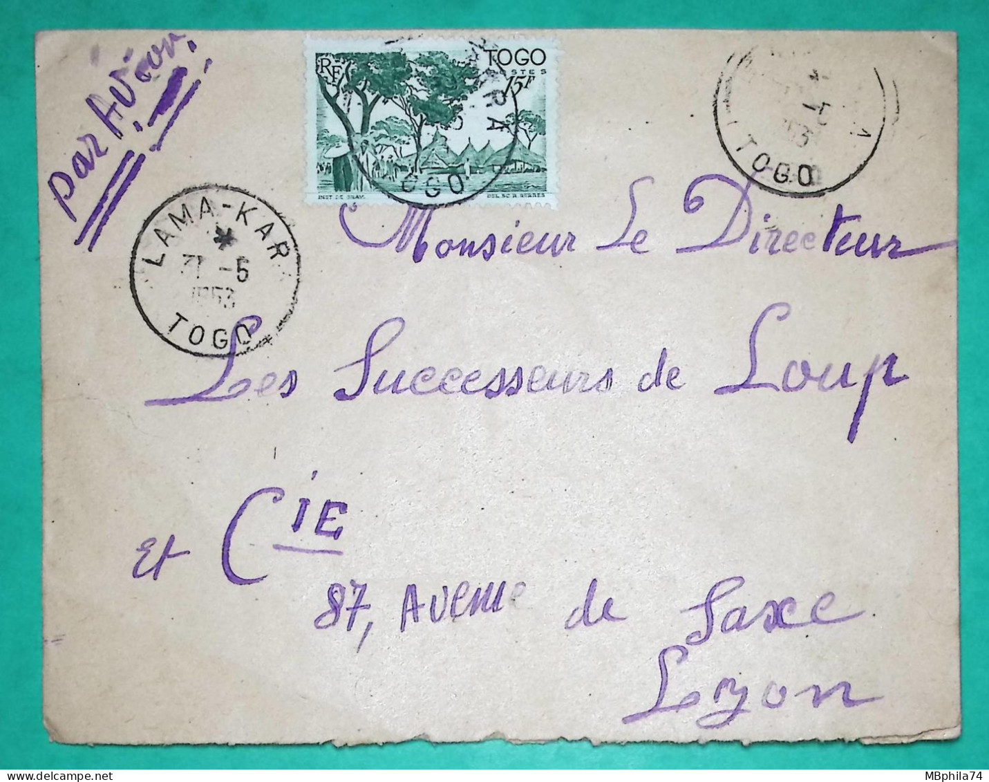 LETTRE PAR AVION LAMA KAR TOGO POUR LYON FRANCE 1953 COVER - Covers & Documents