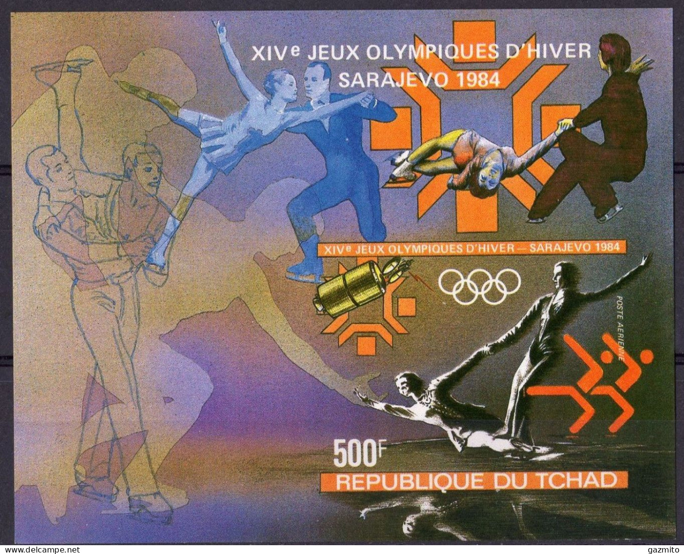 Tchad 1983, Winter Olympic Games In Sarajevo, Skating, Satellite, BF IMPERFORATED - Eiskunstlauf