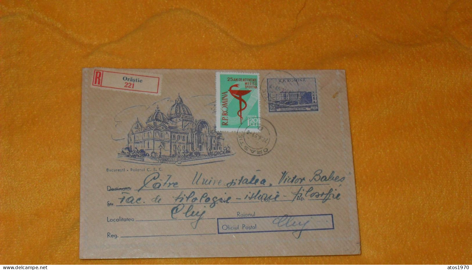 ENVELOPPE ANCIENNE DE 1959../ ROUMANIE..CACHETS ORASTIE..R221 ORASTIE POUR CLUJ + TIMBRES DONT ENTIER.. - Cartas & Documentos