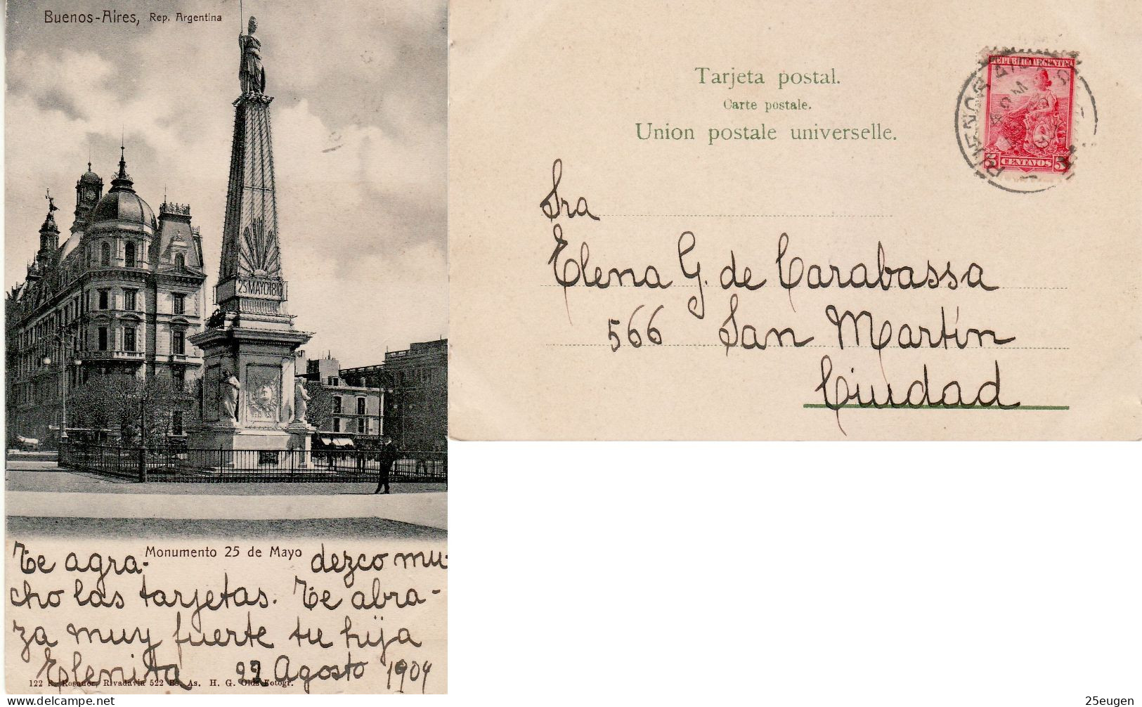 ARGENTINA 1904 POSTCARD SENT FROM BUENOS AIRES - Storia Postale