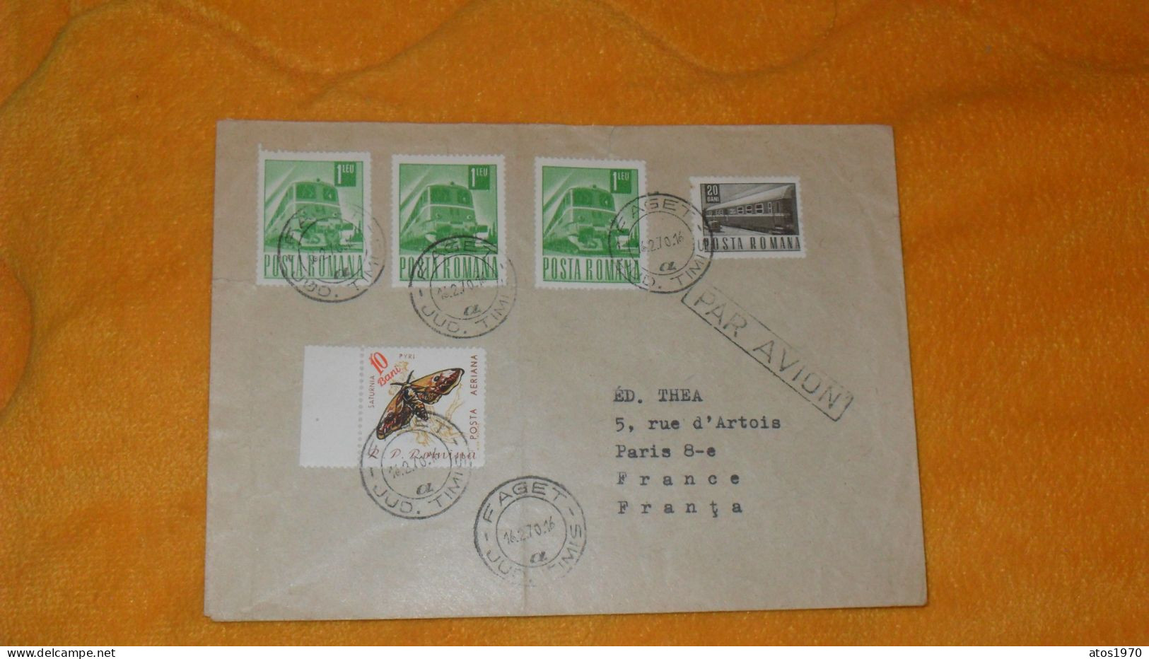 ENVELOPPE DE 1970../ ROUMANIE..CACHETS FAGET JUD. TIMIS POUR PARIS..+ TIMBRES X4 - Lettres & Documents