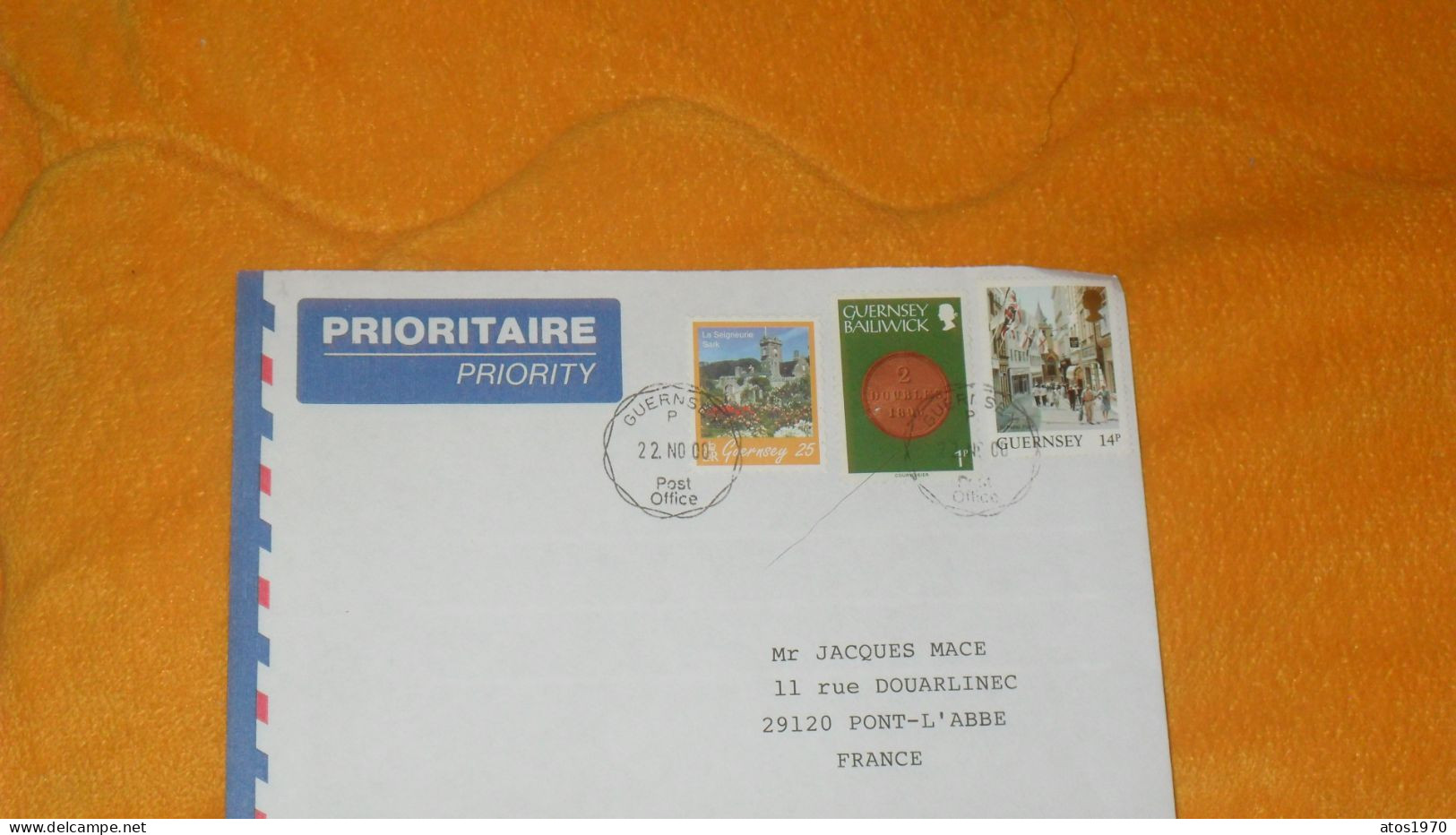 ENVELOPPE DE 2000../ GUERNSEY POST OFFICE POUR PONT L'ABBE FRANCE + TIMBRES X3 - Guernsey