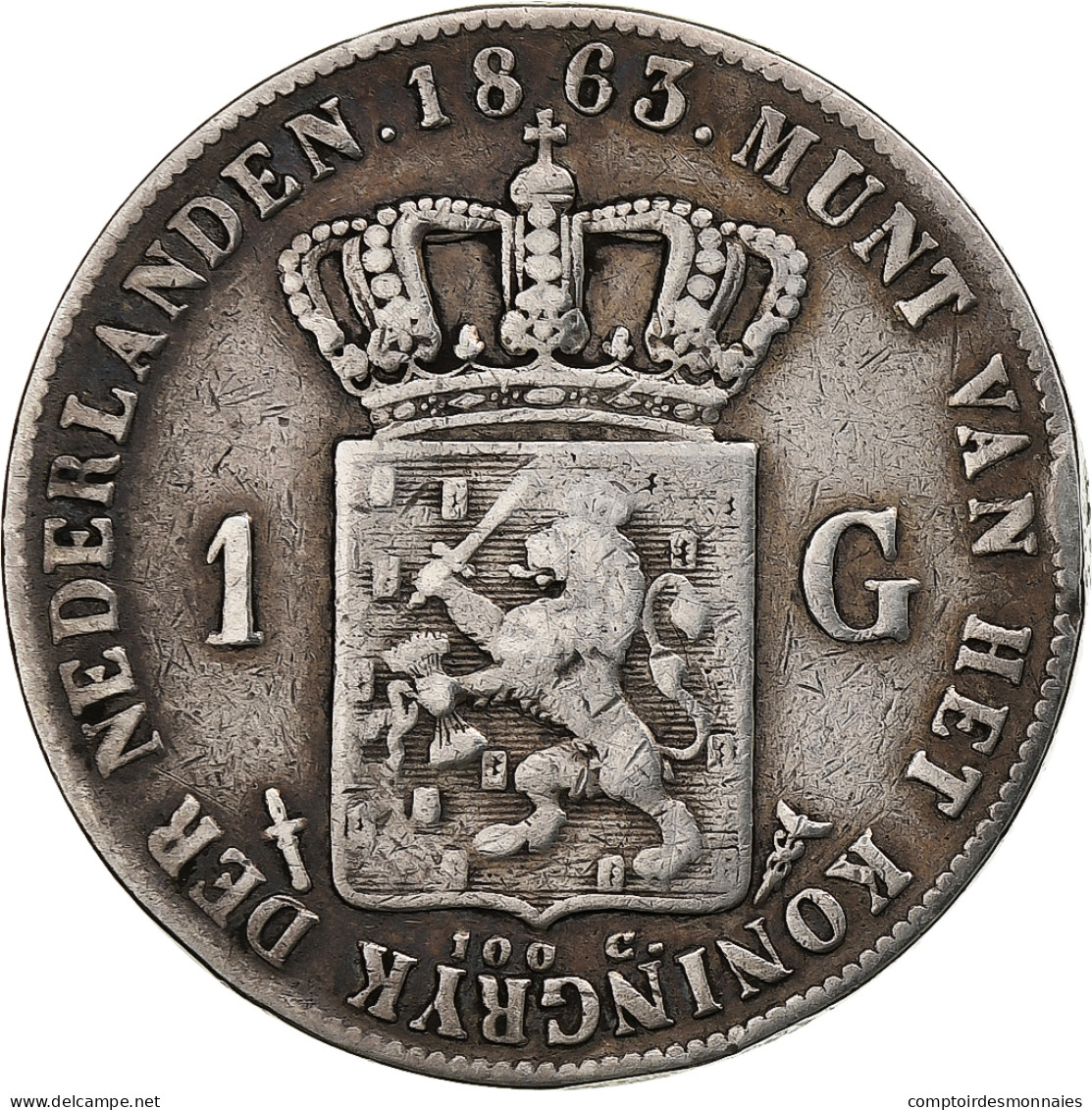 Pays-Bas, William III, Gulden, 1863, Argent, TB+, KM:93 - 1849-1890 : Willem III