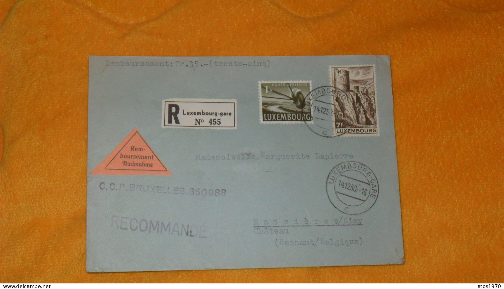 ENVELOPPE ANCIENNE DE 1950.../ ORPHILA DIFFUSION DE TIMBRES..CACHETS LUXEMBOURG GARE..+ RECOMMANDE + TIMBRES X2 - Brieven En Documenten