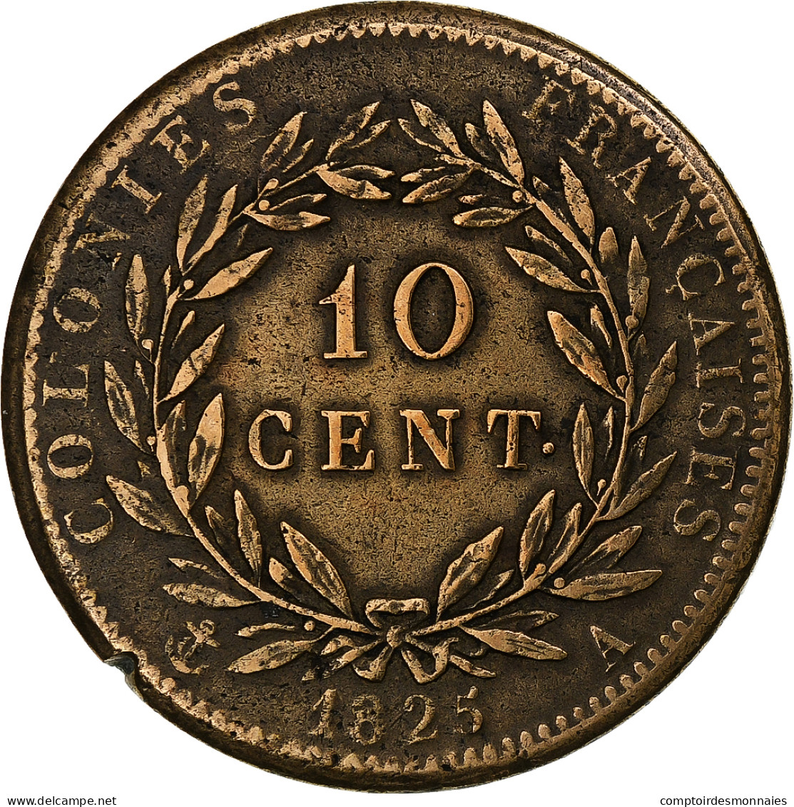 Colonies Françaises, Charles X, 10 Centimes, 1825, Paris, Bronze, TTB - Other & Unclassified