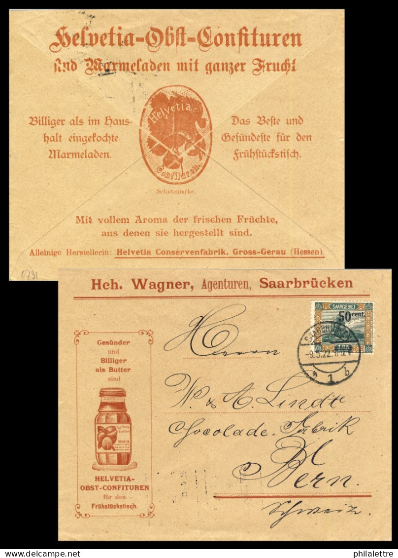 SARRE / SAARGEBIET - 1922 Yv.77 / Mi.78A On Illustrated Cover To Bern, Switzerland / Enveloppe Illustrée Pour Berne - Brieven En Documenten