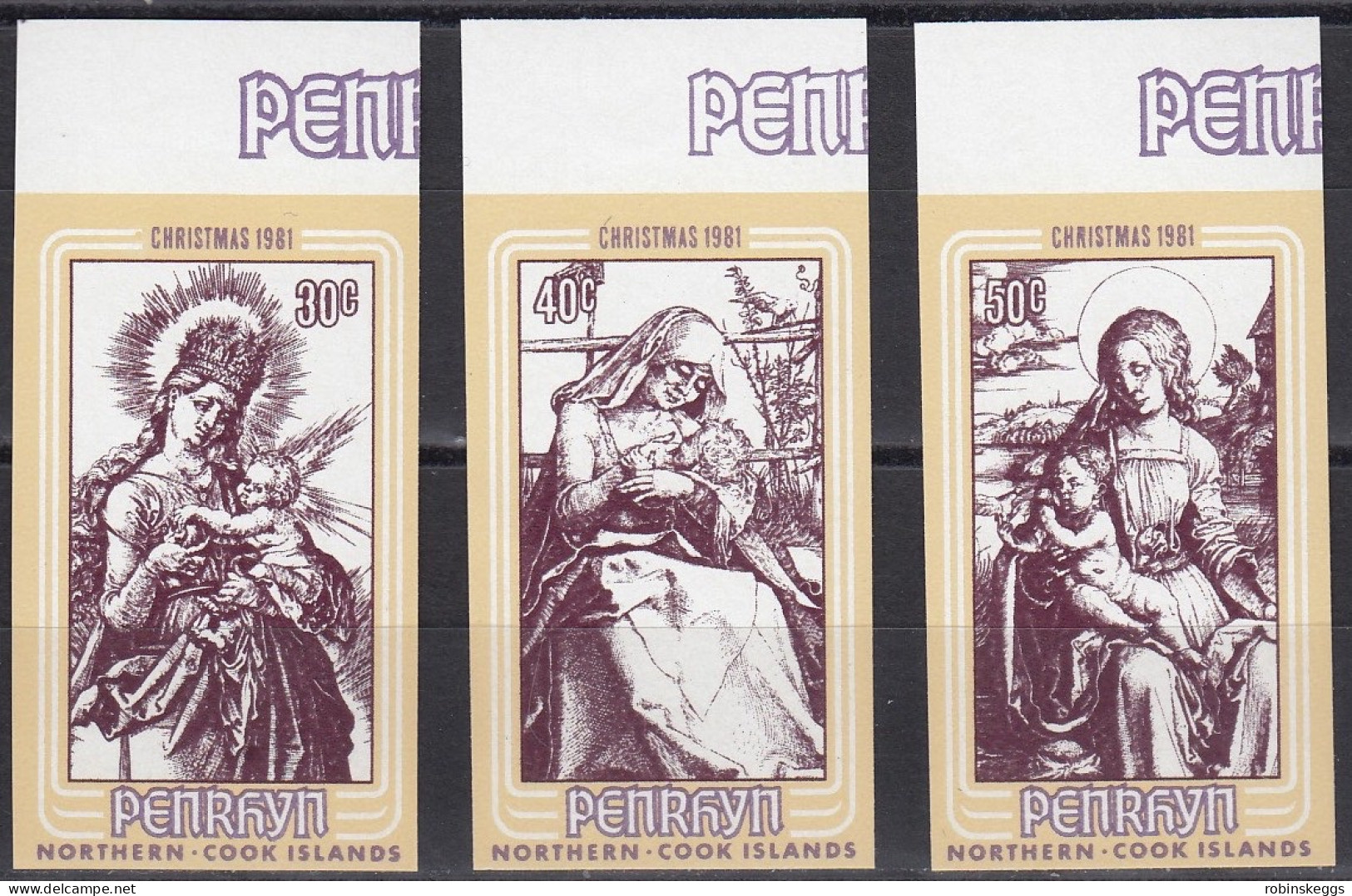 PENRHYN 1981 Christmas, IMPERFORATE Set Of 3 MNH - Gravures