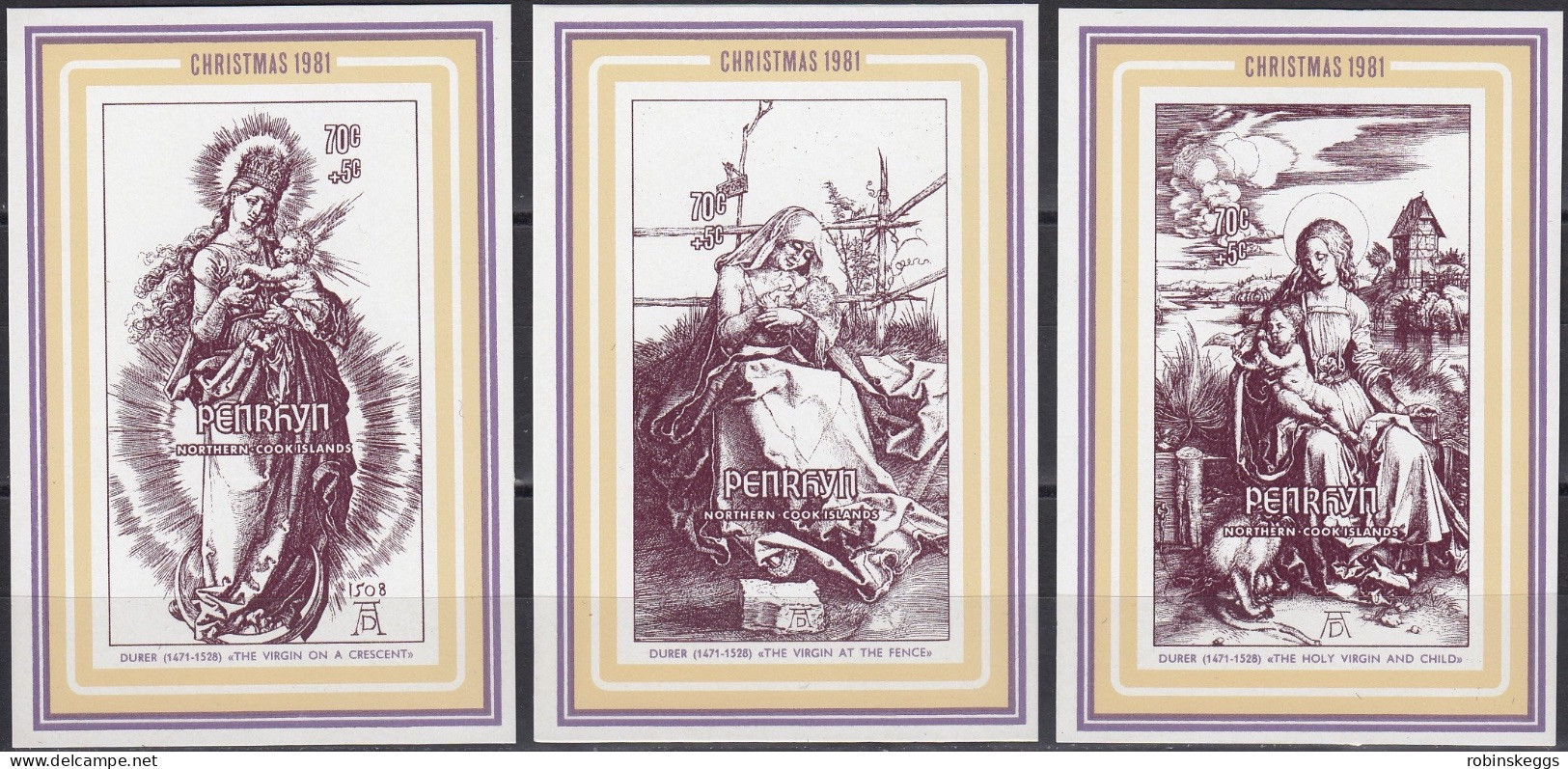 PENRHYN 1981 Christmas, IMPERFORATE Set Of 3 M/S's MNH - Gravuren