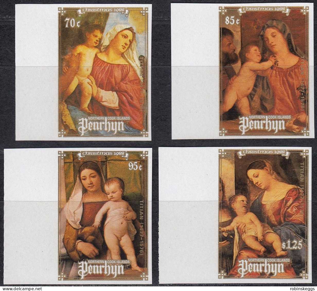 PENRHYN 1988 Christmas, IMPERFORATE Set Of 4 MNH - Madones