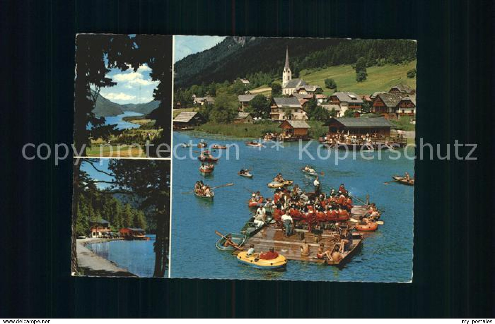 72092317 Weissensee Kaernten Panorama Ortsansicht Flossfahrt Bootspartien Weisse - Weissensee