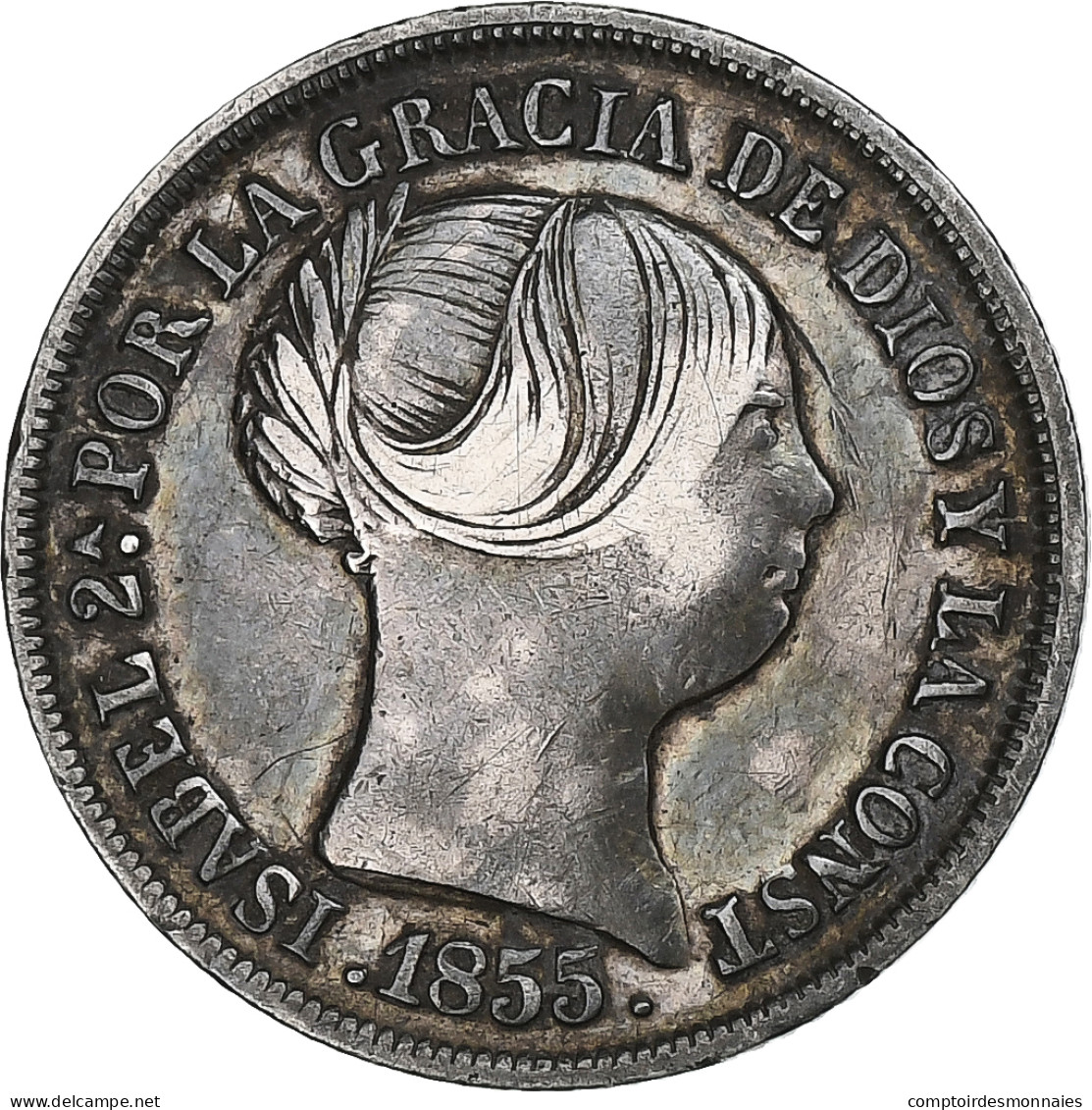 Espagne, Isabel II, 2 Reales, 1855, Madrid, Argent, TB+, KM:599.1 - Primeras Acuñaciones