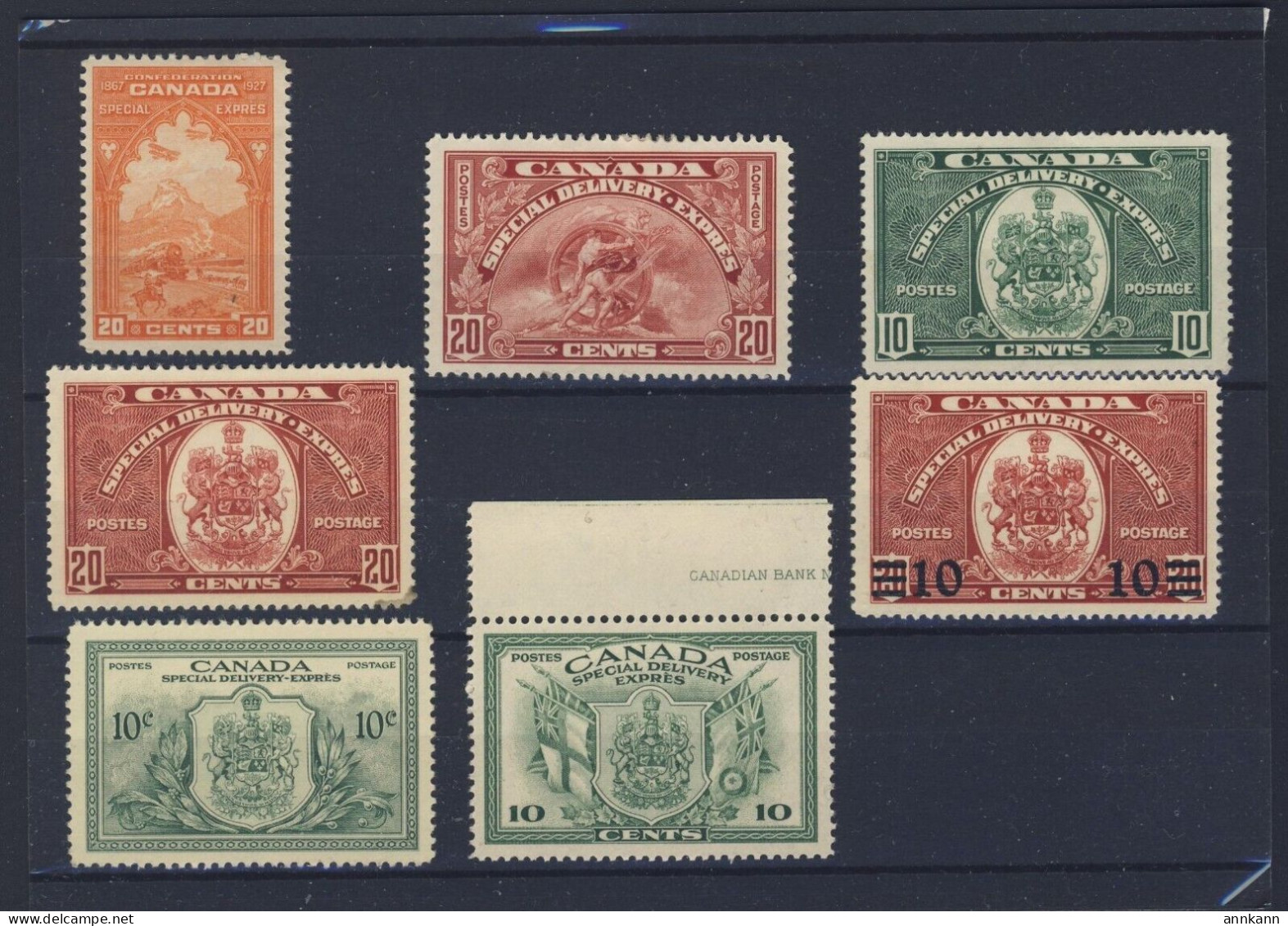 Canada S.D. 7x Stamp #E3-6-7-8-9-10-11 4x MH 3x MNH Guide Value= $154.00 - Exprès